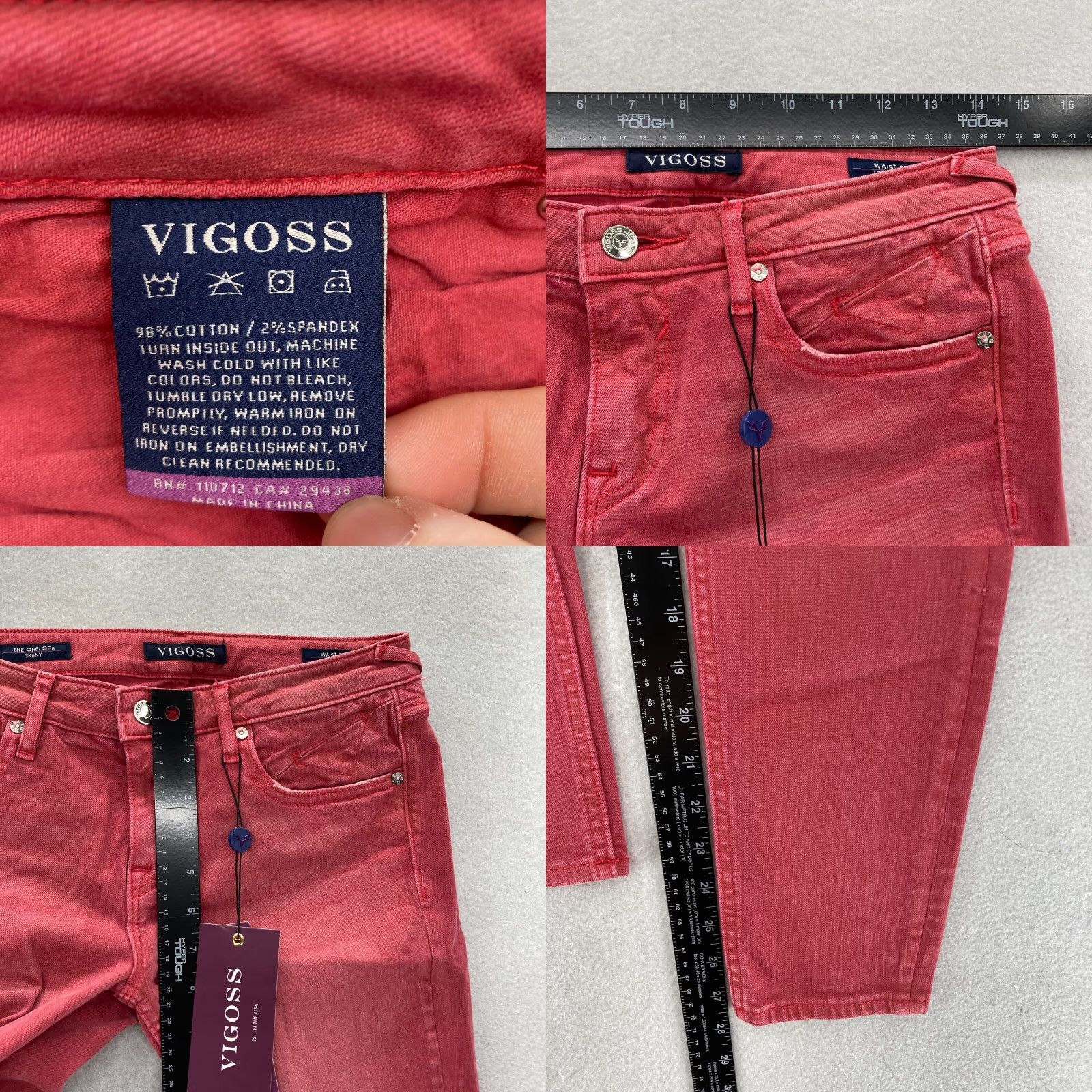 Vintage VIGOSS Chelsea Skinny Jeans Women's 27 Pink Denim Distressed Grunge Stretch 5-Pocket Inseam 28 Dark Pink Size 27" / US 4 / IT 40 - 8 Thumbnail