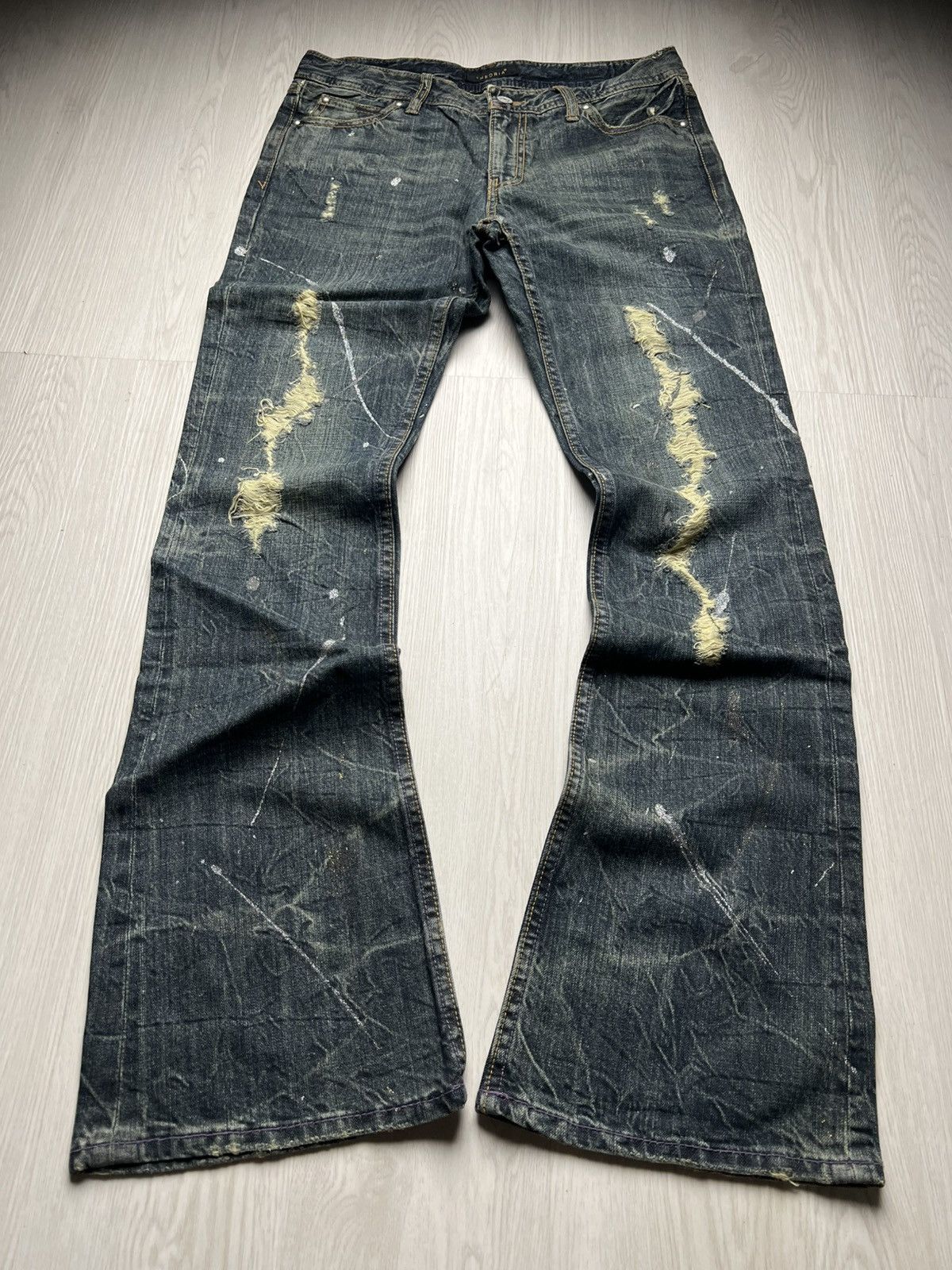 If Six Was Nine Theoria Mudwash Distressed Splatter Flared Denim Size US 30 / EU 46 - 1 Thumbnail