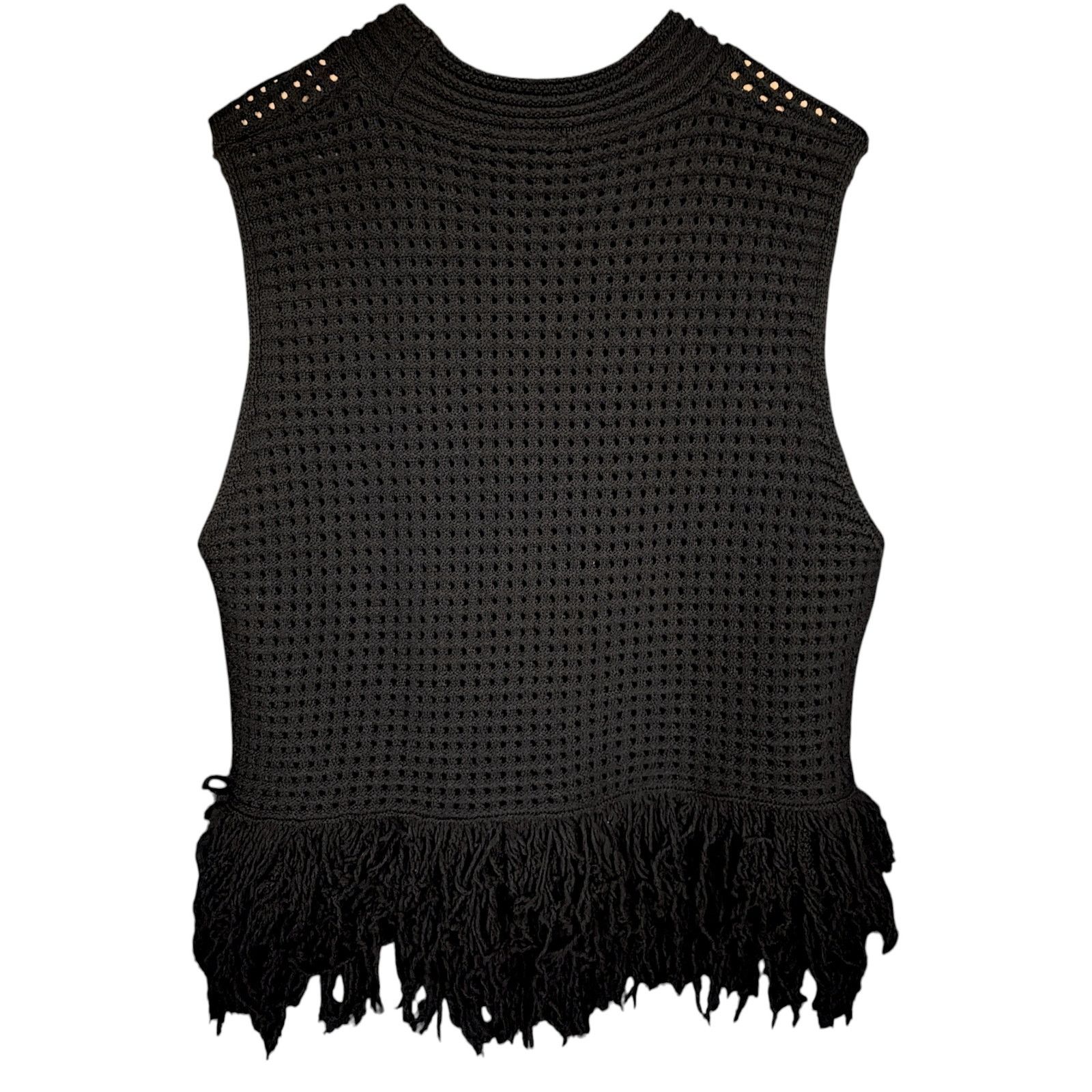 Zara Zara Women's XL Black Crochet Knit Fringe Tank Boho Festival Size XL / US 12-14 / IT 48-50 - 2 Thumbnail
