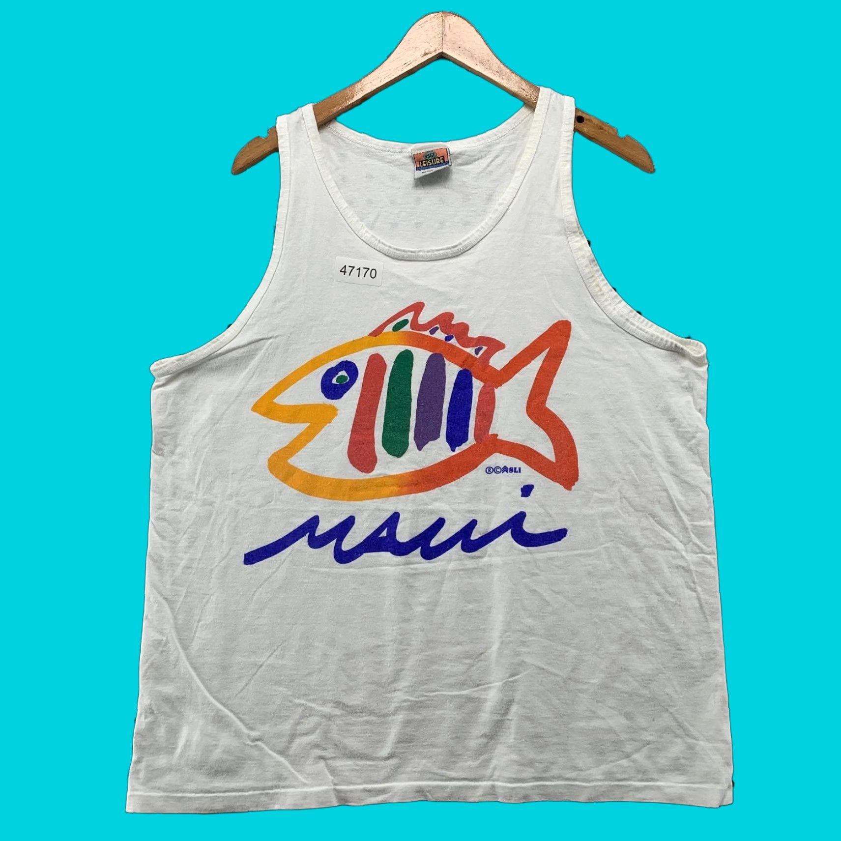 Vintage VINTAGE SGT Leisure Tank Shirt Mens XL White Maui Fish Single Stitch Made Usa Shirt Mens XL White Surf 90s Mens Size US XL / EU 56 / 4 - 1 Thumbnail