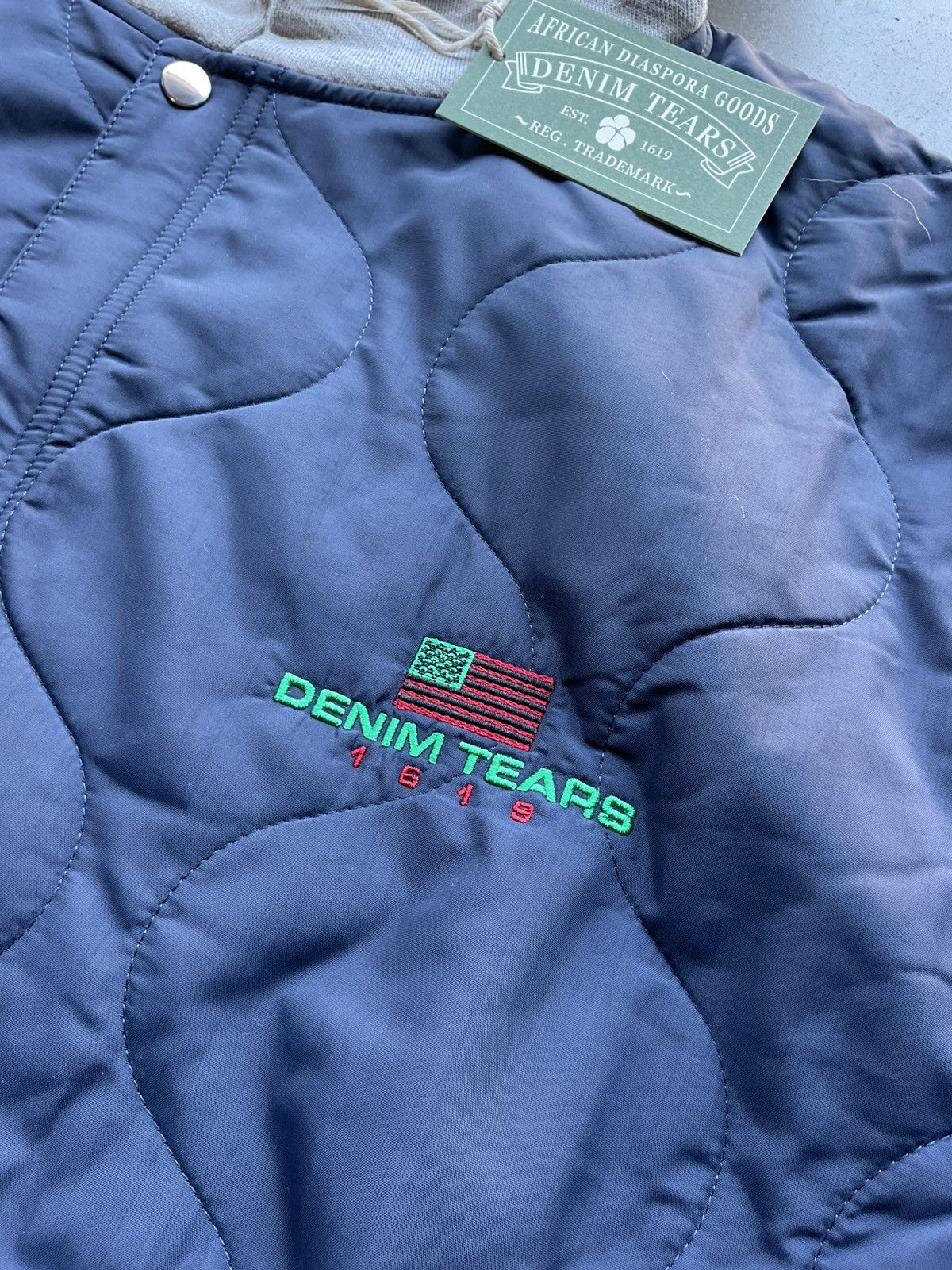DENIM TEARS Denim Tears Quilted Nylon Hoodie Navy Blue Size US XL / EU 56 / 4 - 2 Thumbnail