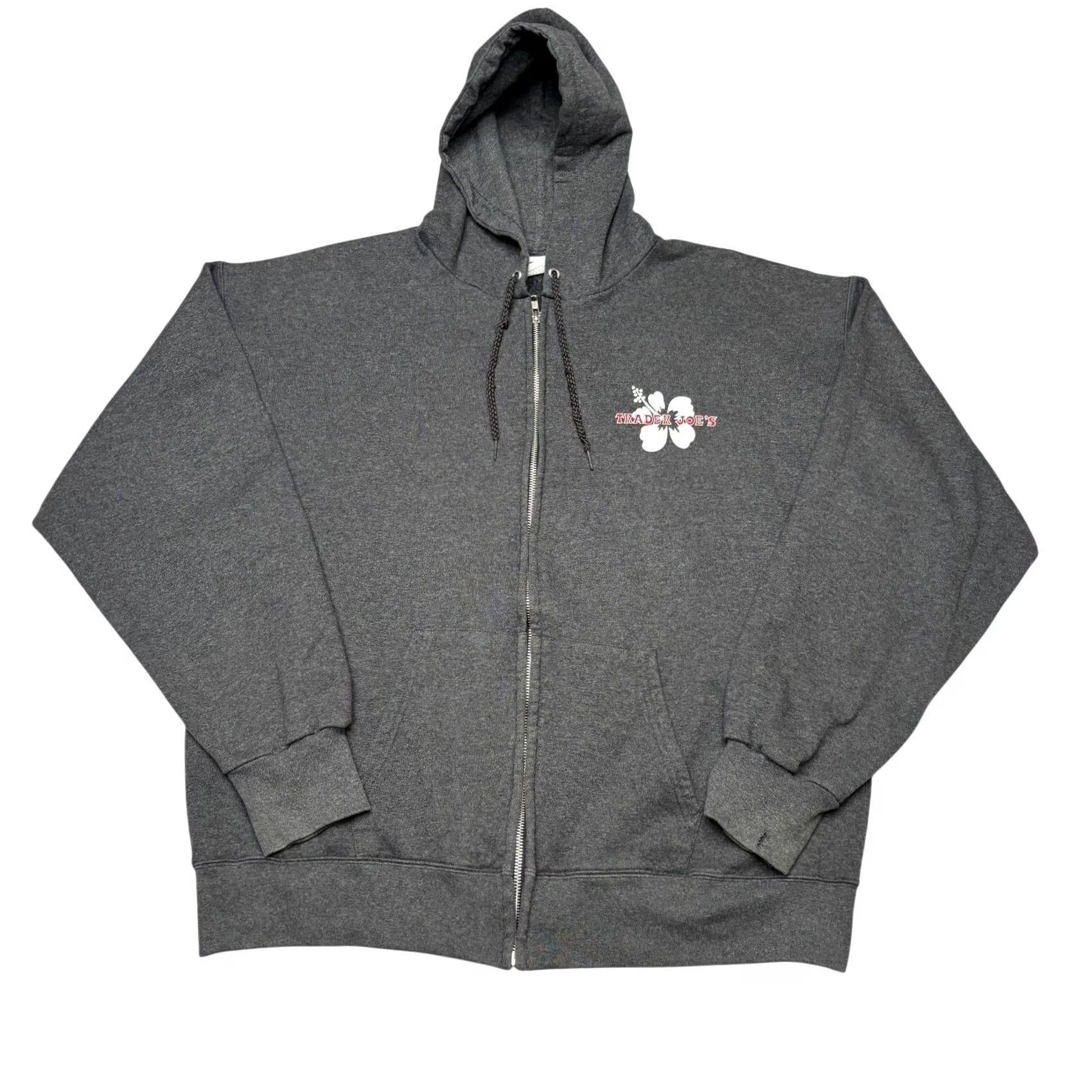 Hanes Trader Joe's Hoodie Hawaiian Flower Men's Large Hibiscus Employee Full Zip Gray Size US L / EU 52-54 / 3 - 2 Thumbnail