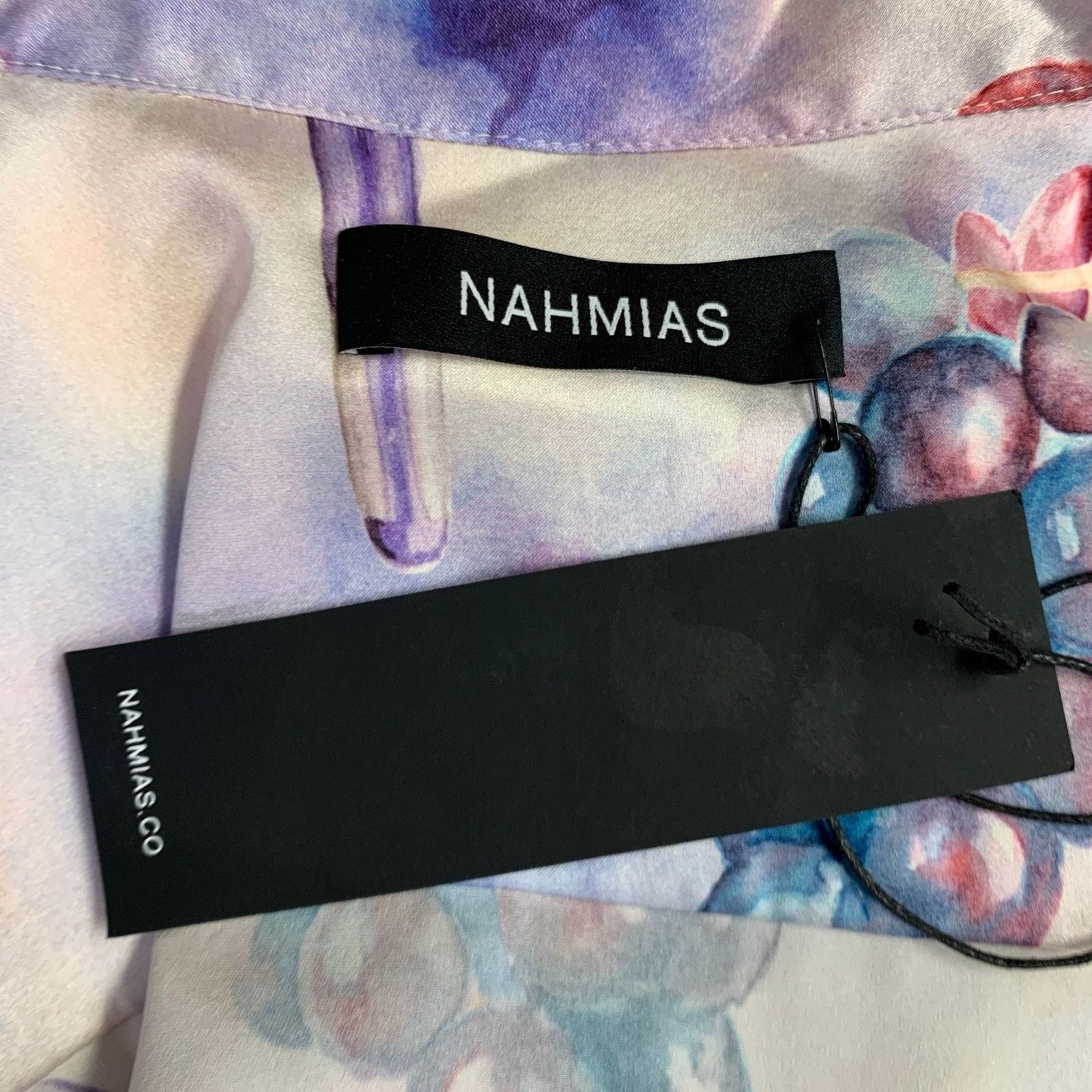 Nahmias S Grape Swishers Purple Beige Print Silk Blend Short Sleeve Size US S / EU 44-46 / 1 - 5 Thumbnail