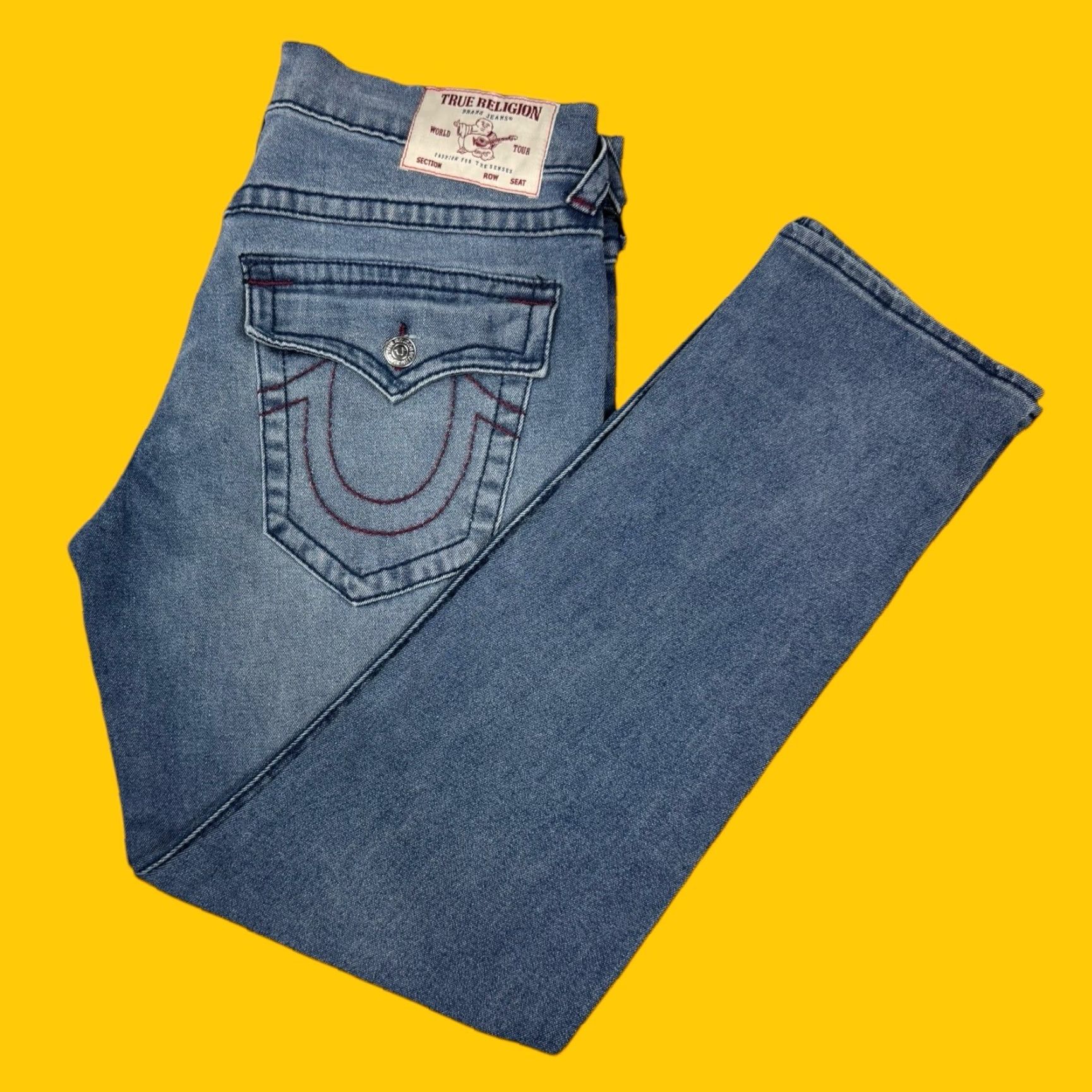 VINTAGE True Religion Mens Jeans Relaxed Slim Fit 34x32 Blue Denim