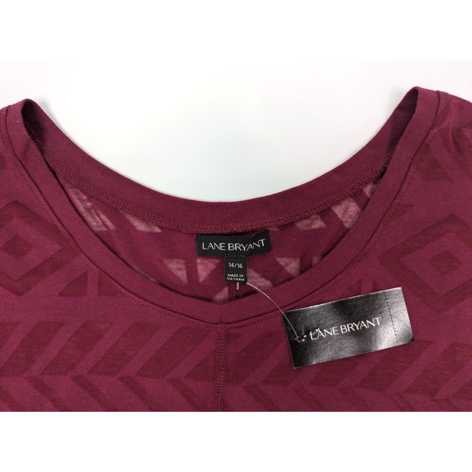 Vintage Lane Bryant Blouse Geometric 3/4 Sleeve Top Burgundy Women's Size 14/16 Sheer Tunic Bohemian NWT Size XL / US 12-14 / IT 48-50 - 7 Thumbnail