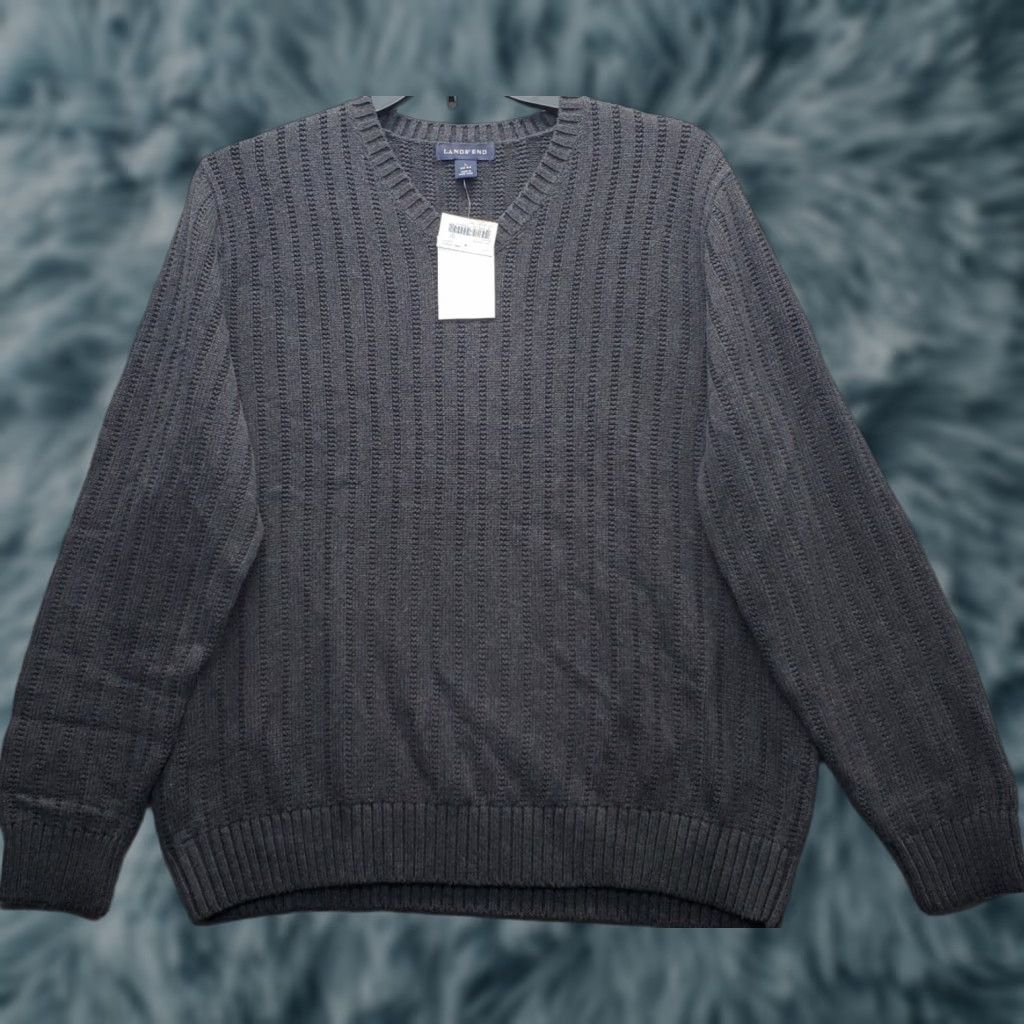 Lands' End Lands' End Mens Size L Dark Charcoal Knit Raglan Sleeve V-Neck Pullover Sweater Size US L / EU 52-54 / 3 - 1 Thumbnail