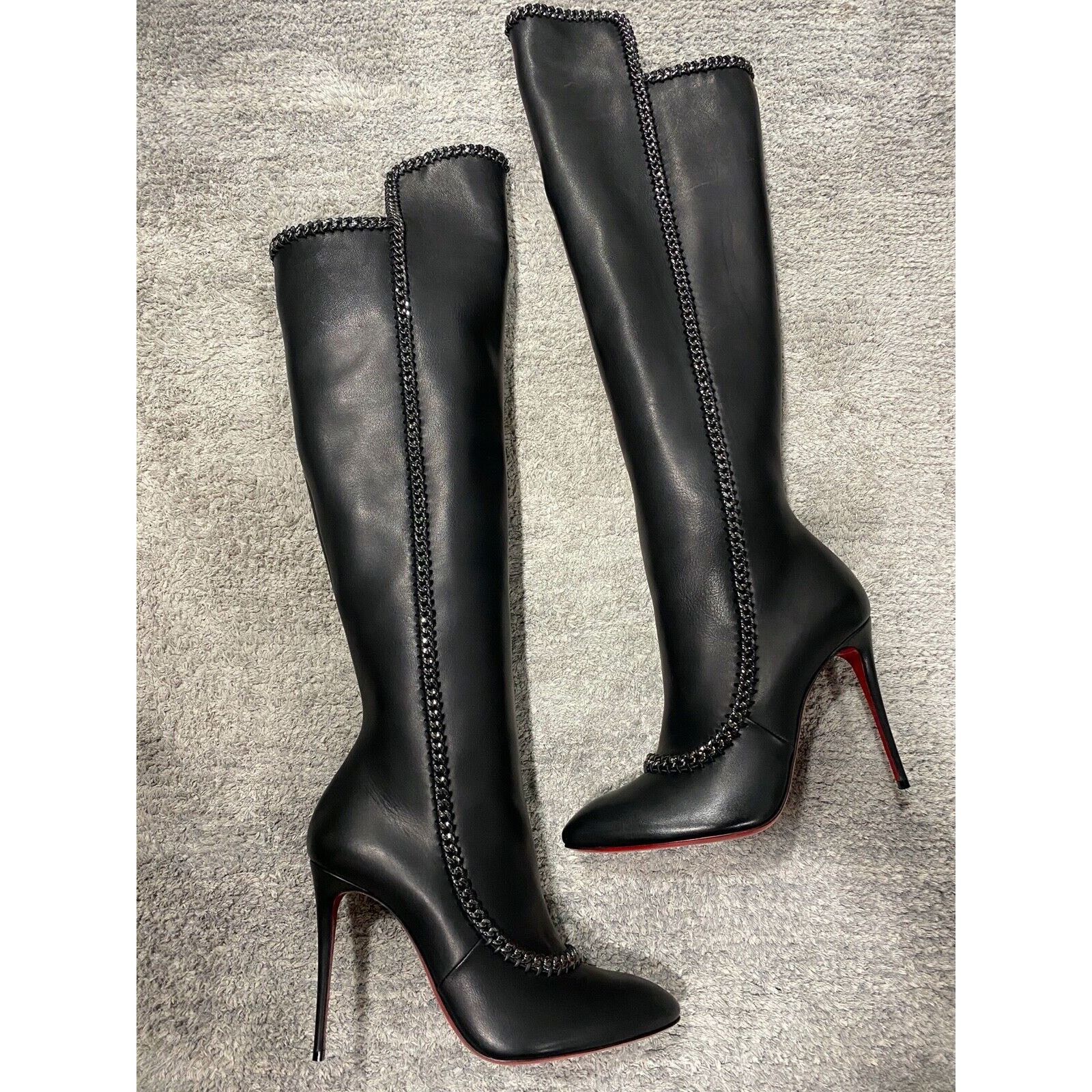 Christian Louboutin Christian Louboutin Clemence Botta 100 Black Leather Chain Size US 10.5 / IT 40.5 - 6 Thumbnail