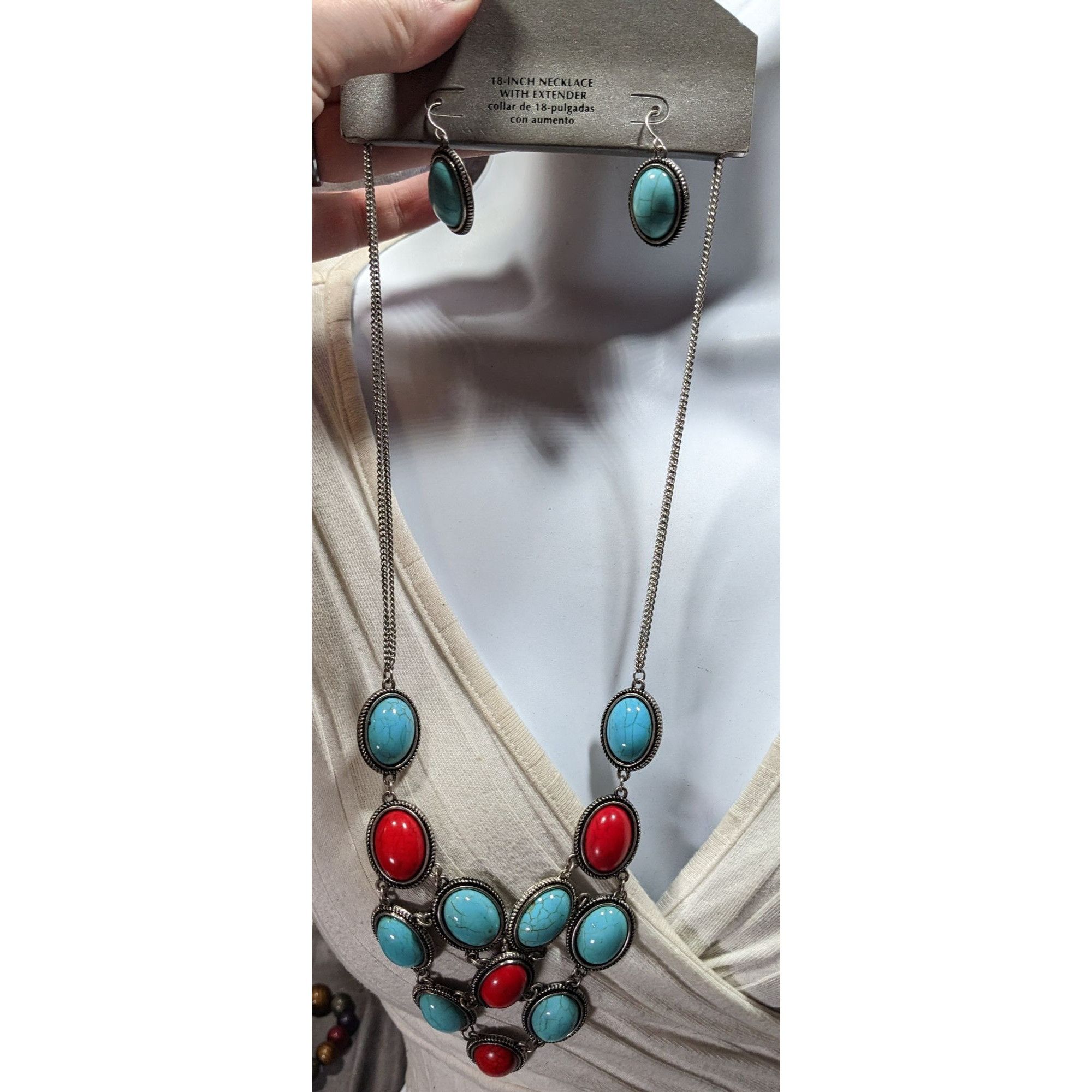 Other Southwestern Red And Faux Turquoise Cabochon Statement Neckl Size ONE SIZE - 3 Thumbnail
