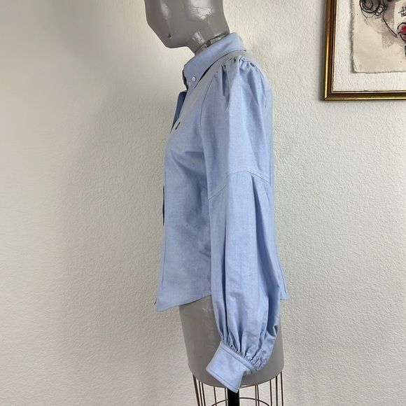 Marc Jacobs Marc Jacobs Bishop Embroidered Oxford Shirt Blue Long Sleeve Size S / US 4 / IT 40 - 10 Thumbnail