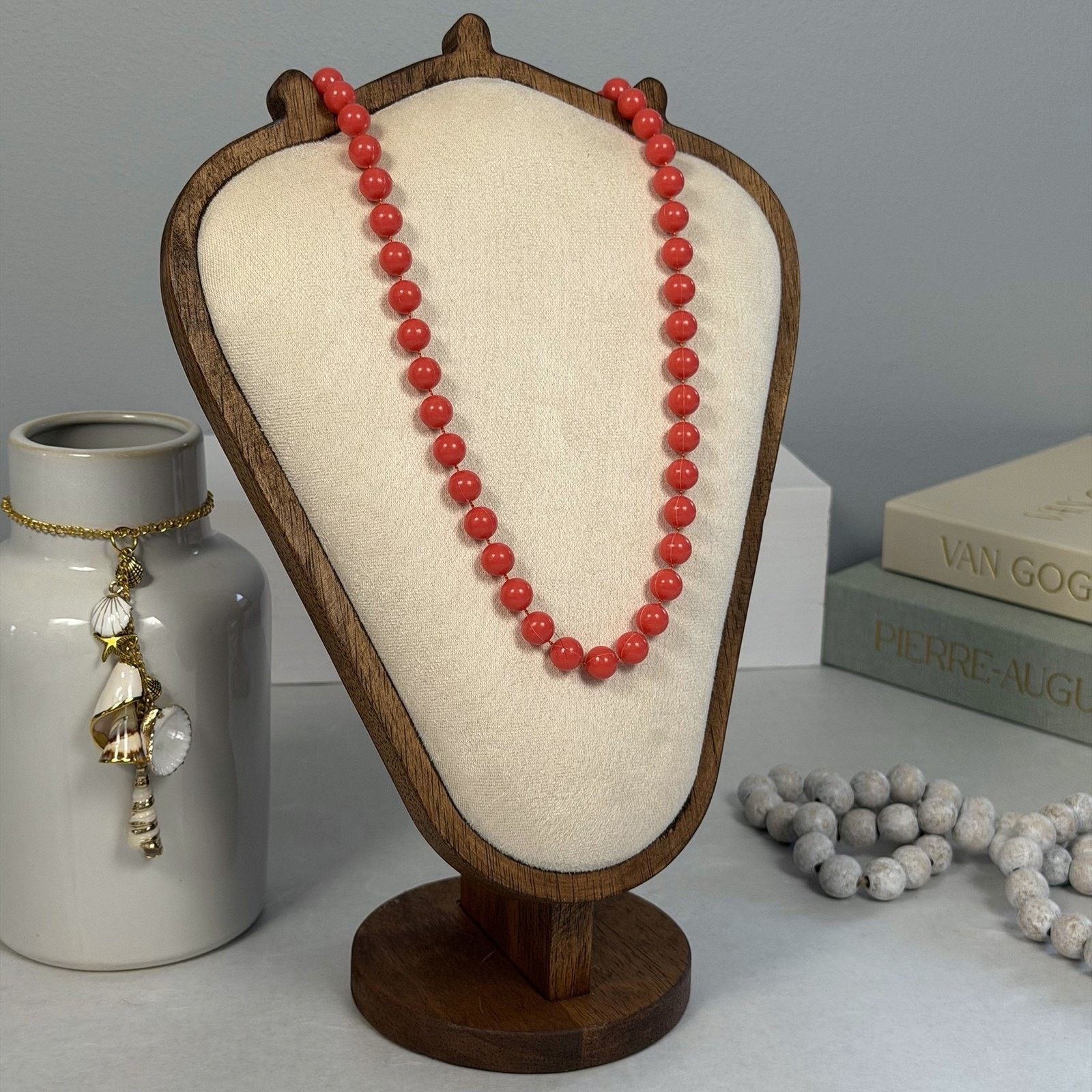 Vintage VTG 1980s Orange Beaded Necklace 36" Acrylic Fall Boho Knot Size ONE SIZE - 2 Thumbnail
