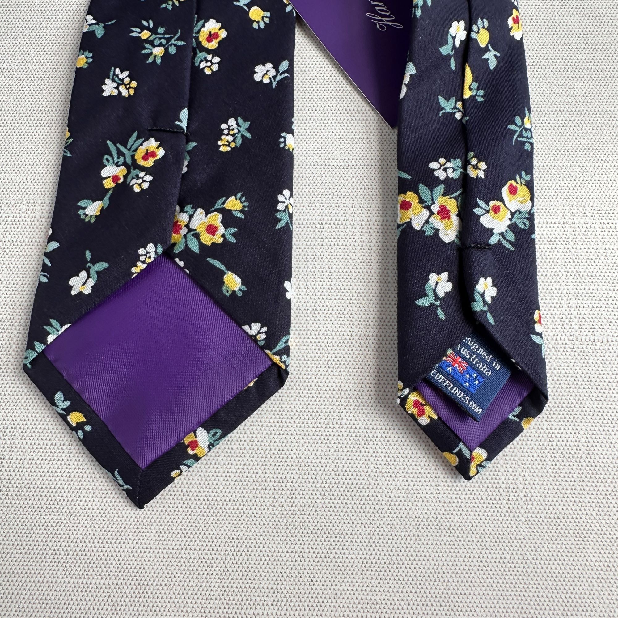 Other AusCufflinks Men’s Tie NWT Navy Cotton Floral Print Handmade Size ONE SIZE - 4 Thumbnail