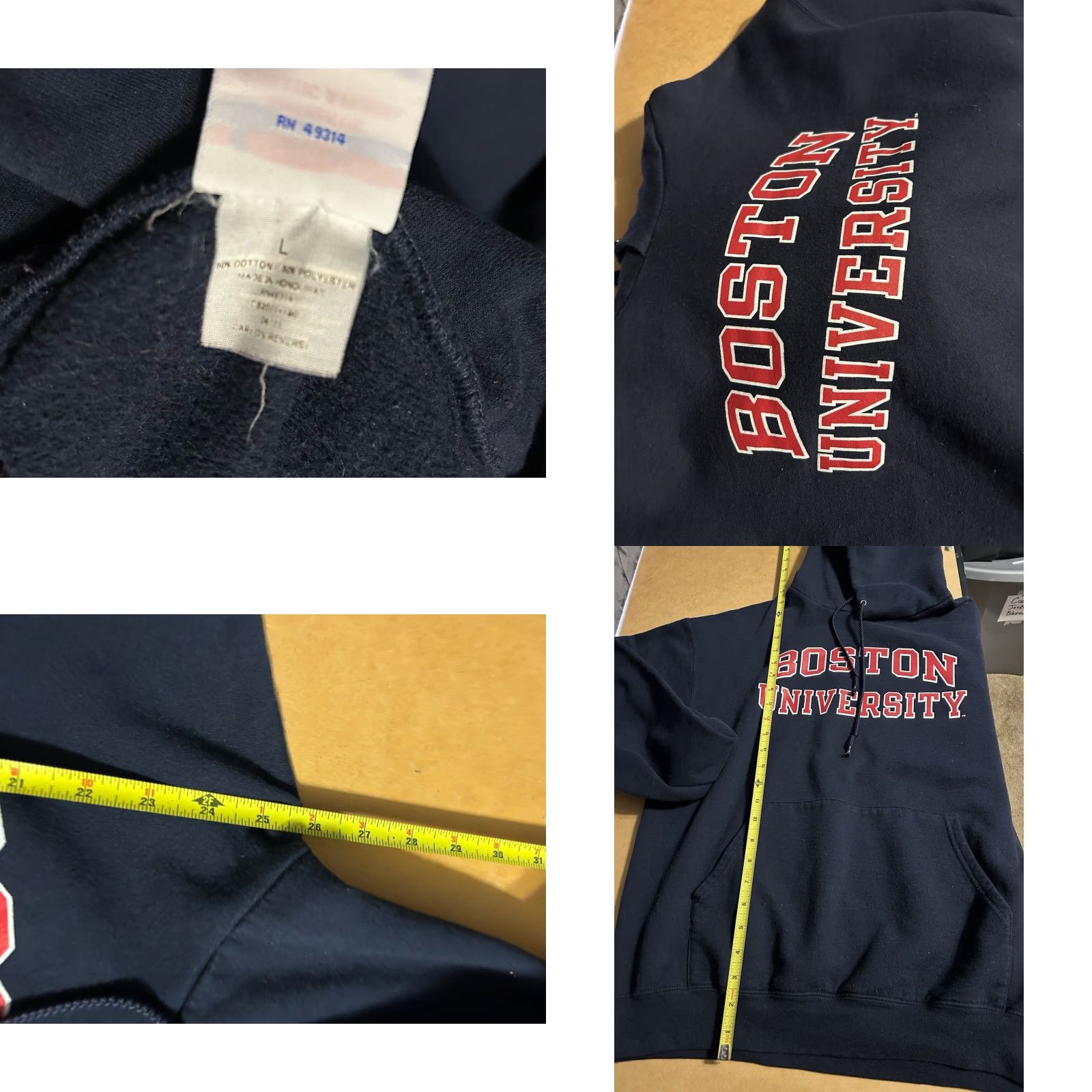 Champion VTG Boston University Champion Hoodie Men Large Navy Drawstring Kangaroo Pocket Size US L / EU 52-54 / 3 - 9 Thumbnail