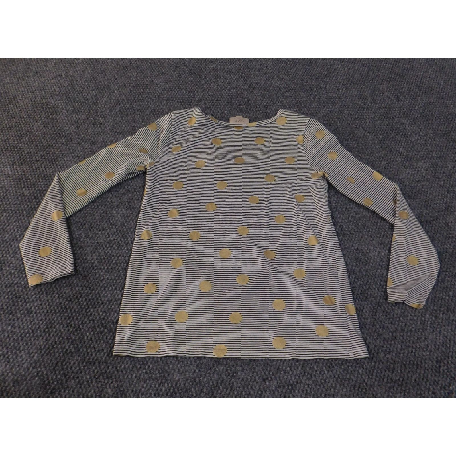 Loft LOFT Shirt Womens S White Navy Stripe Gold Dot Long Sleeve Cotton Blouse Size S / US 4 / IT 40 - 7 Thumbnail