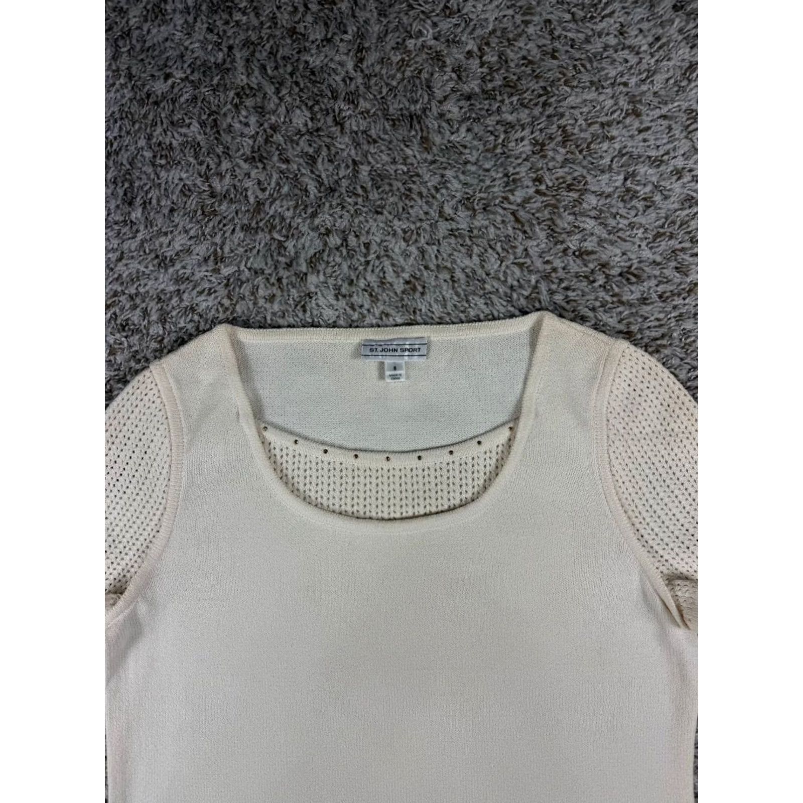 St. John St. John Sport Knit Top Womens Size S Cream Wool Blend Open Sleeves Size S / US 4 / IT 40 - 2 Thumbnail
