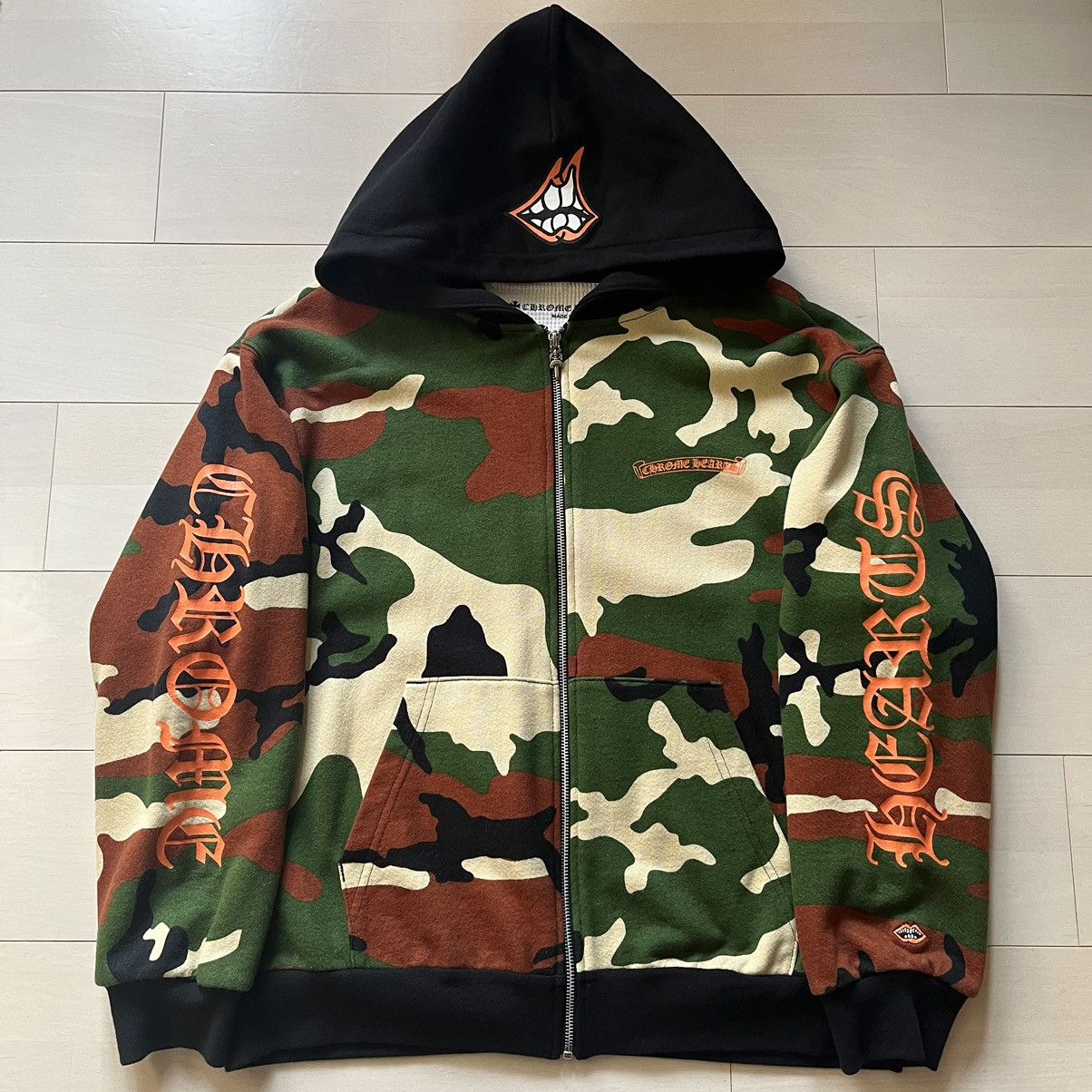 Pre-owned Chrome Hearts X Matty Boy Chrome Hearts Matty Boy Camo Dagger Zip Hoodie Stk Size L