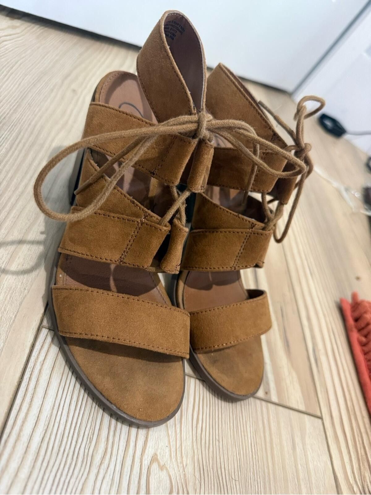 Other Candie's Womens Suede Lace-Up Block Heel Sandals in Brown Size US 7 / IT 37 - 2 Thumbnail