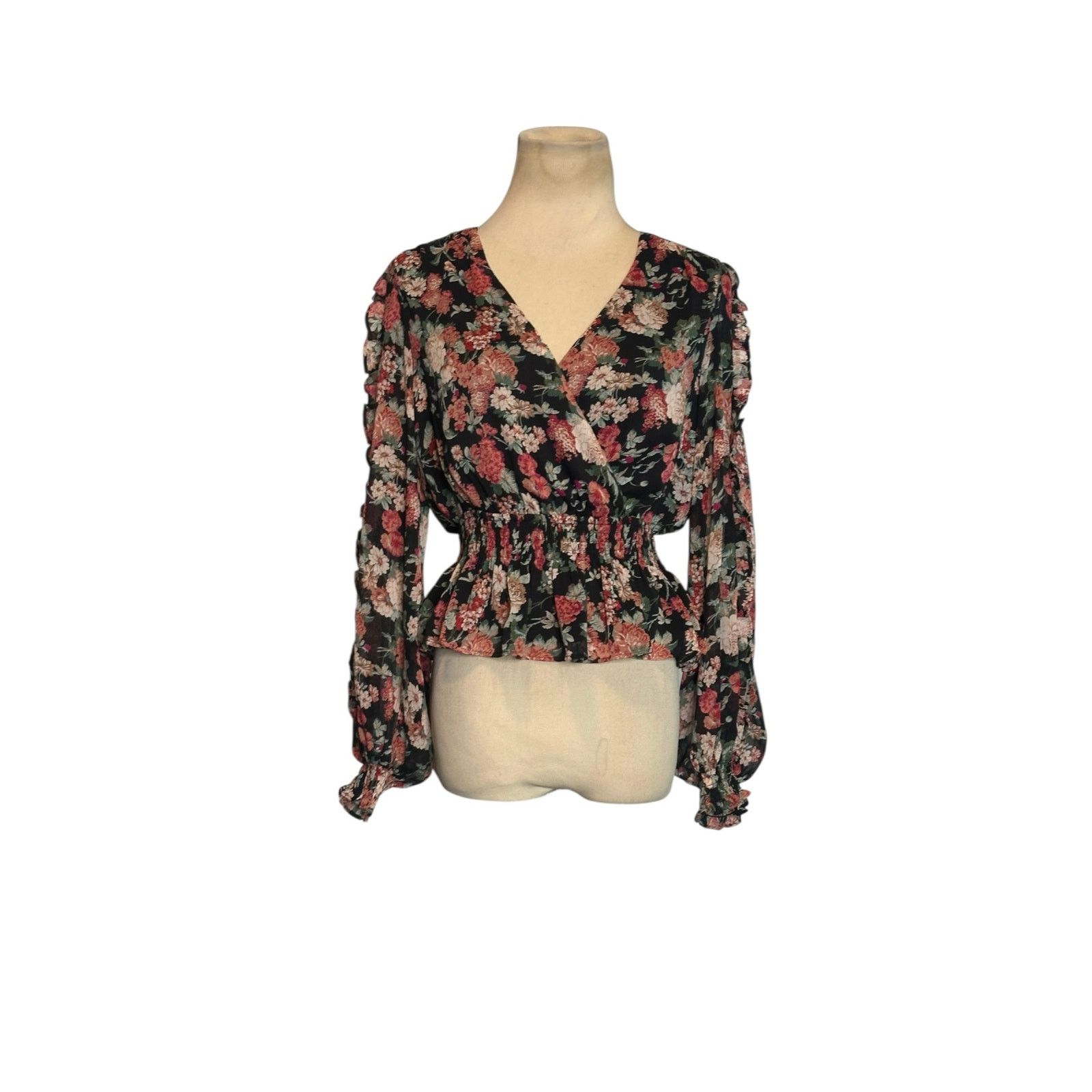 Express Express black red floral long sleeves blouse size XS Size XS / US 0-2 / IT 36-38 - 16 Thumbnail