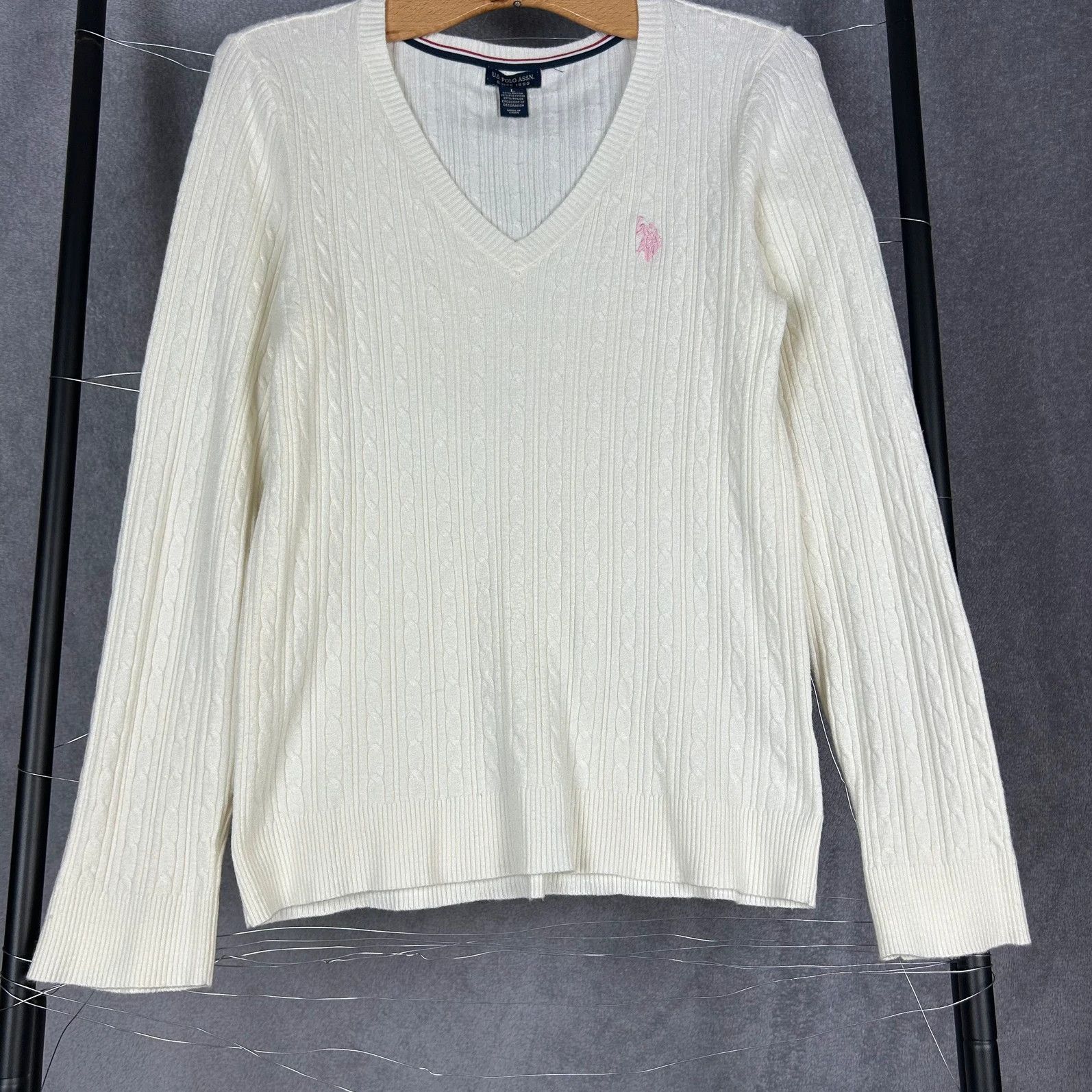 Designer × U.S. Polo Assn. US Polo Assn.knitwear sweater cream mini logo pony v neck Size L / US 10 / IT 46 - 6 Thumbnail