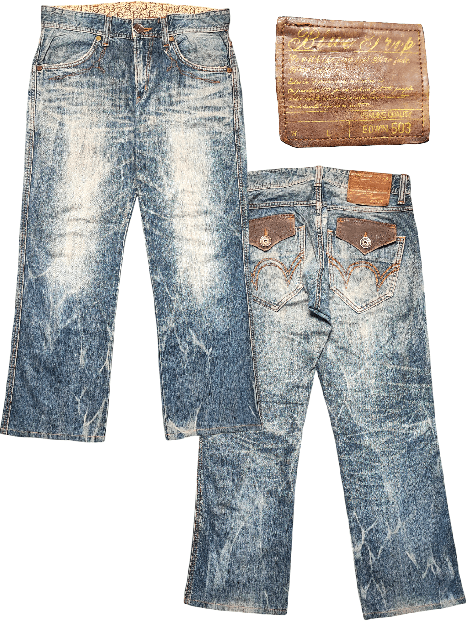 Edwin VINTAGE EDWIN 503 BLUE TRIP DISTRESSED JEANS VERY RARE Size US 33 - 1 Thumbnail