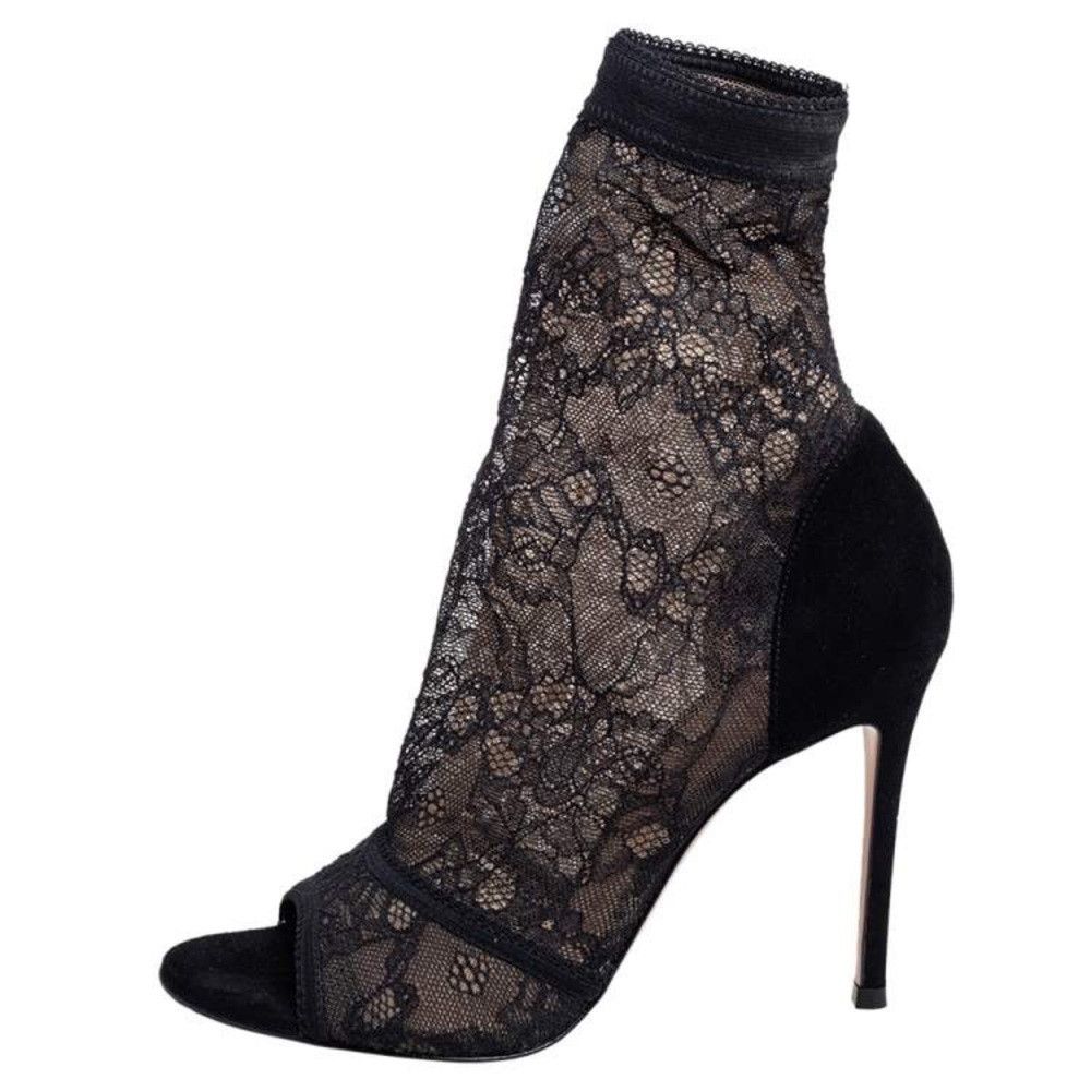 Gianvito Rossi Gianvito Rossi Black Lace and Suede Missy Open Toe Ankle Bo Size US 10.5 / IT 40.5 - 3 Thumbnail