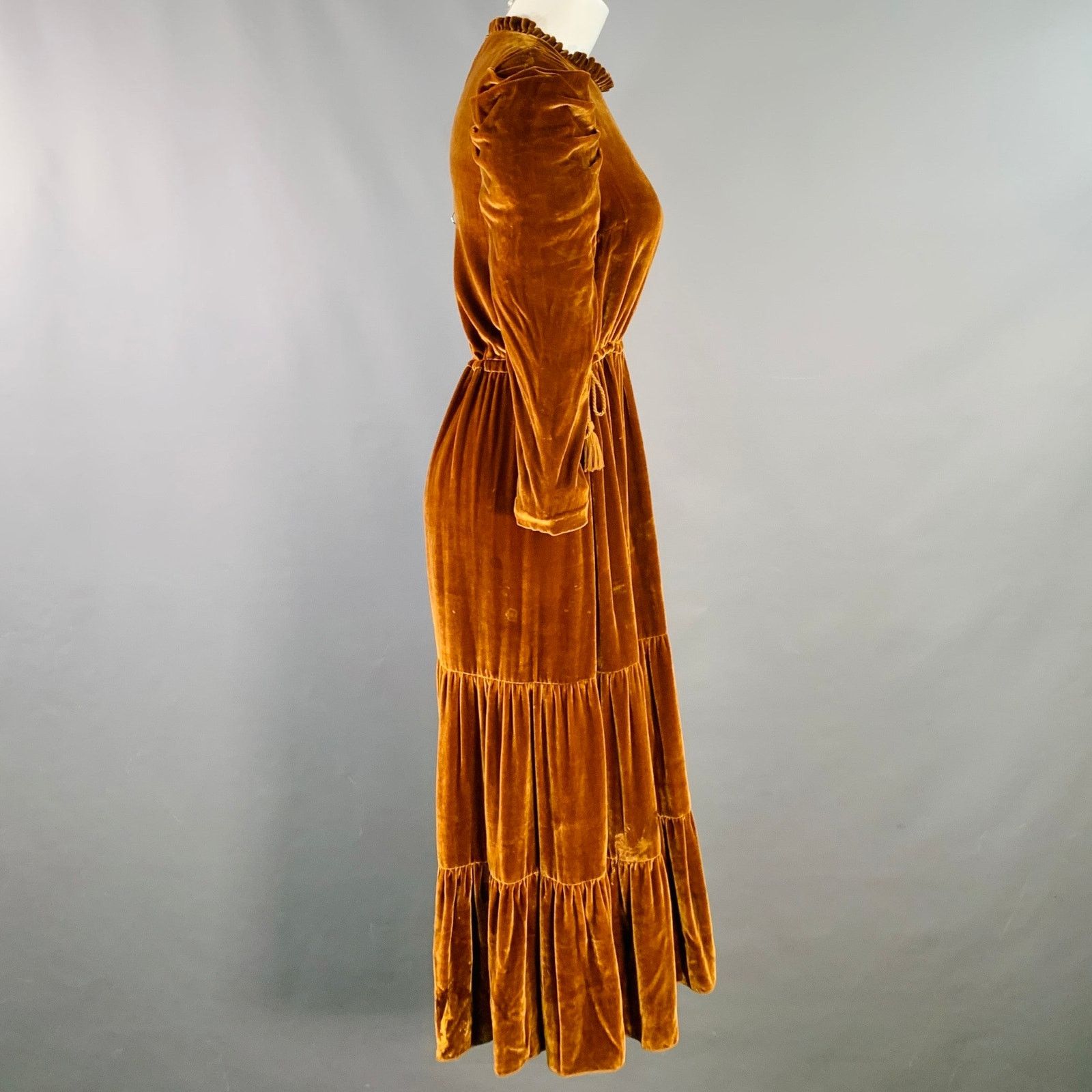 Ulla Johnson ULLA JOHNSON Bunny Yellow Mustard Velvet Ruffle Midi Dress Size XS / US 0-2 / IT 36-38 - 3 Thumbnail