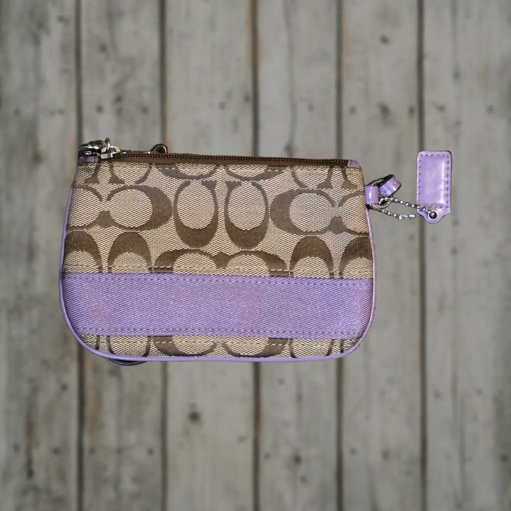Coach Coach Outlet Brown Canvas Wristlet Pouch Purple Lining Great Shape Women Brown Purple Logo Zip Key Clip Vintage? Size ONE SIZE - 1 Thumbnail