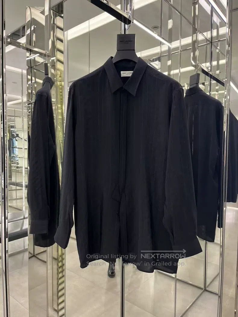 Saint Laurent Paris Saint Laurent Paris Black Silver Thread Shirt Size US M / EU 48-50 / 2 - 2 Thumbnail