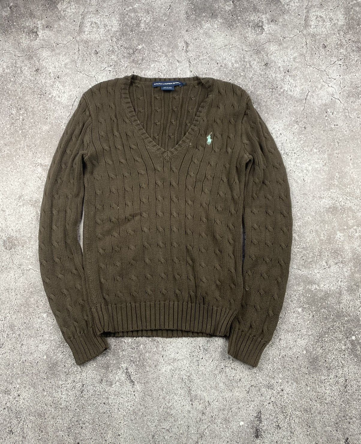 Polo Ralph Lauren × Vintage Polo Ralph Lauren Cable Knit V-neck Sweater Brown🤎size S Size S / US 4 / IT 40 - 1 Thumbnail