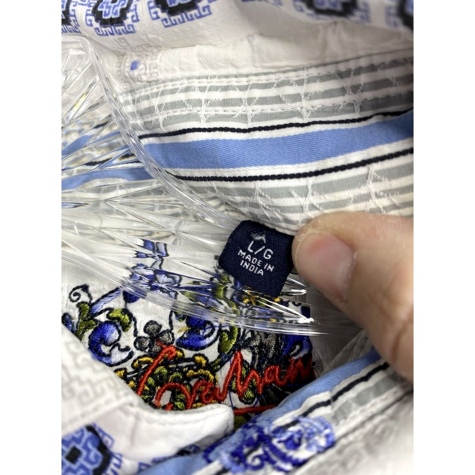 Robert Graham Robert Graham Mens Shirt Long Sleeve Button-Up Embroidered Logo Geometric White Blue L Size US L / EU 52-54 / 3 - 4 Thumbnail