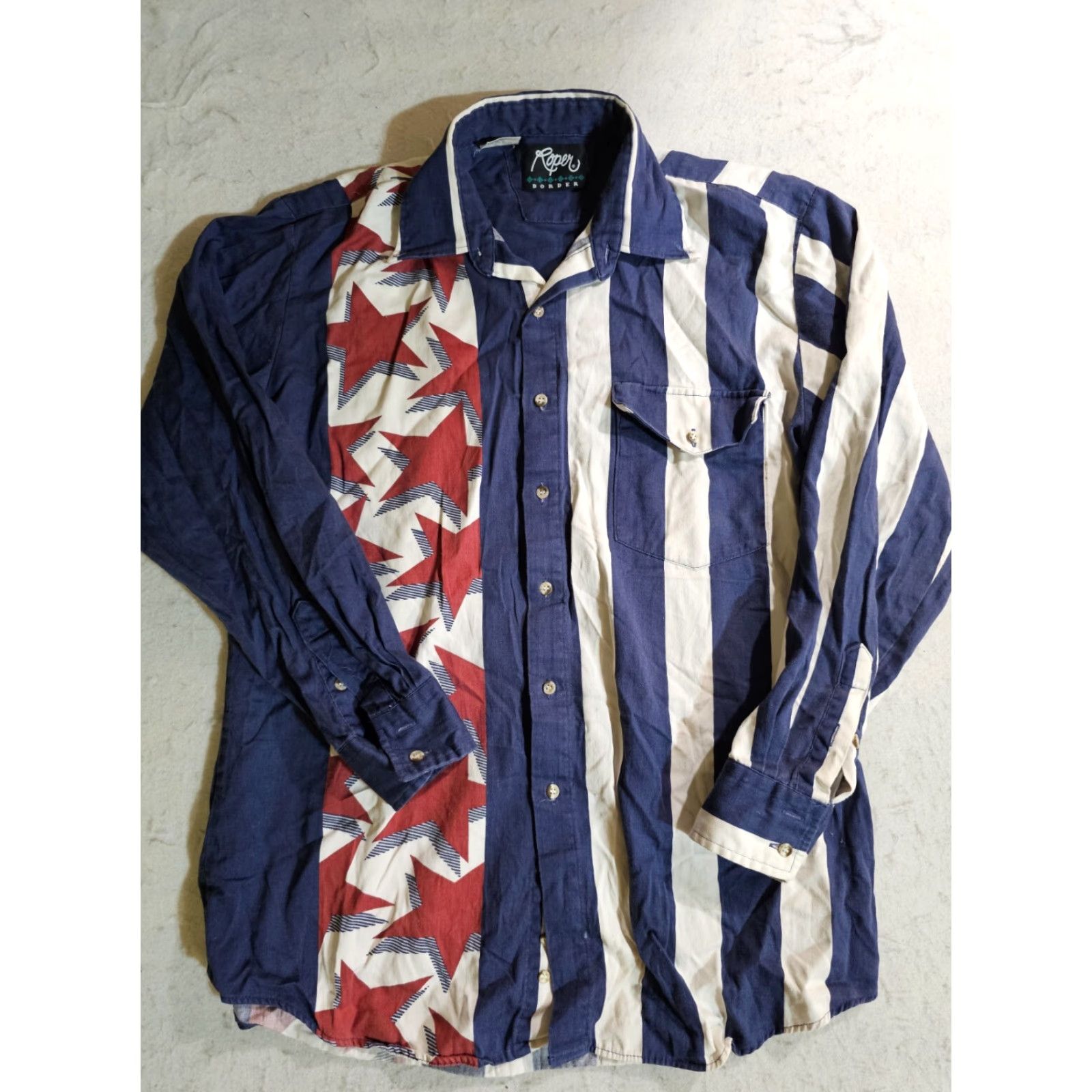 Roper VINTAGE Roper Border Retro Rodeo Long Sleeve American Flag Shirt Large Mens Size US L / EU 52-54 / 3 - 2 Thumbnail