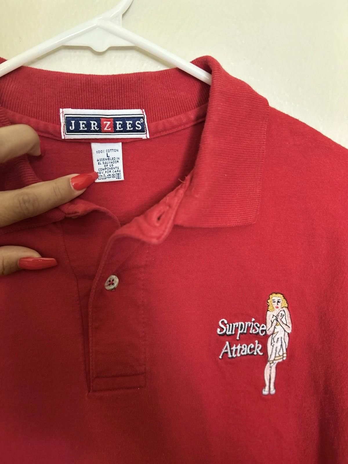 Jerzees Funny Surprise Attack Vintage Collar Shirt Size L Size US L / EU 52-54 / 3 - 2 Thumbnail