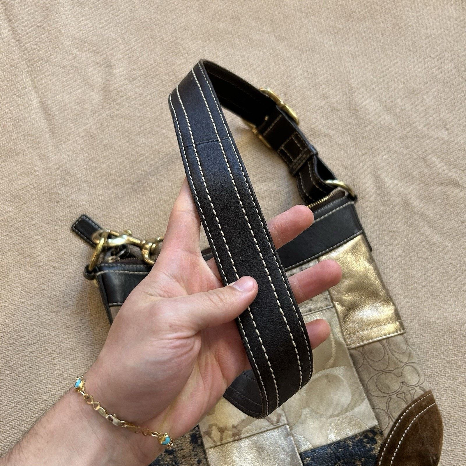 Coach Patchwork F10387 Leather Canvas Metallic Shoulder Bag Size ONE SIZE - 5 Thumbnail