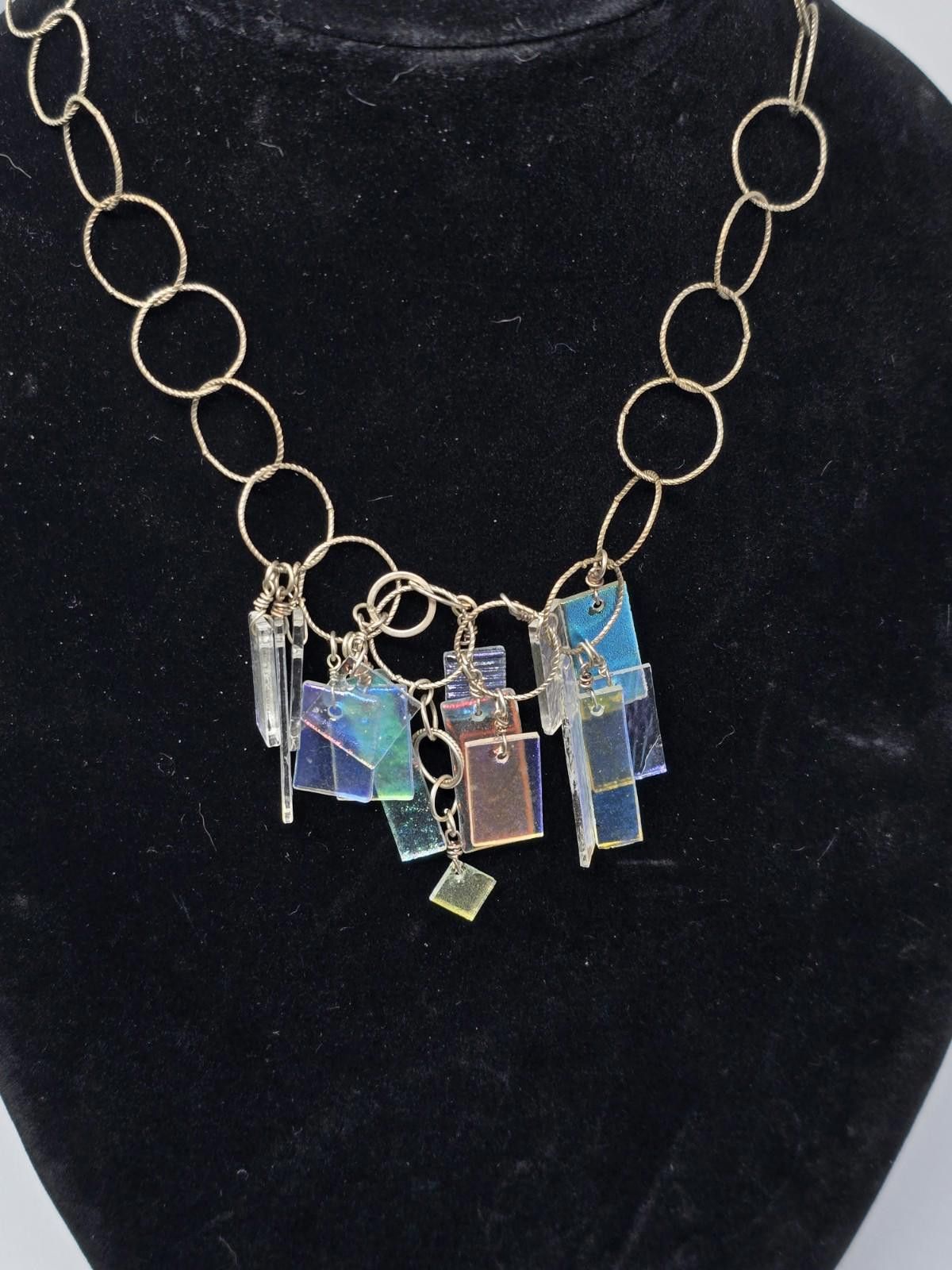 Studio D'Artisan Sterling Silver 925 Dichroic Glass Necklace 18” Artisan Size ONE SIZE - 1 Thumbnail