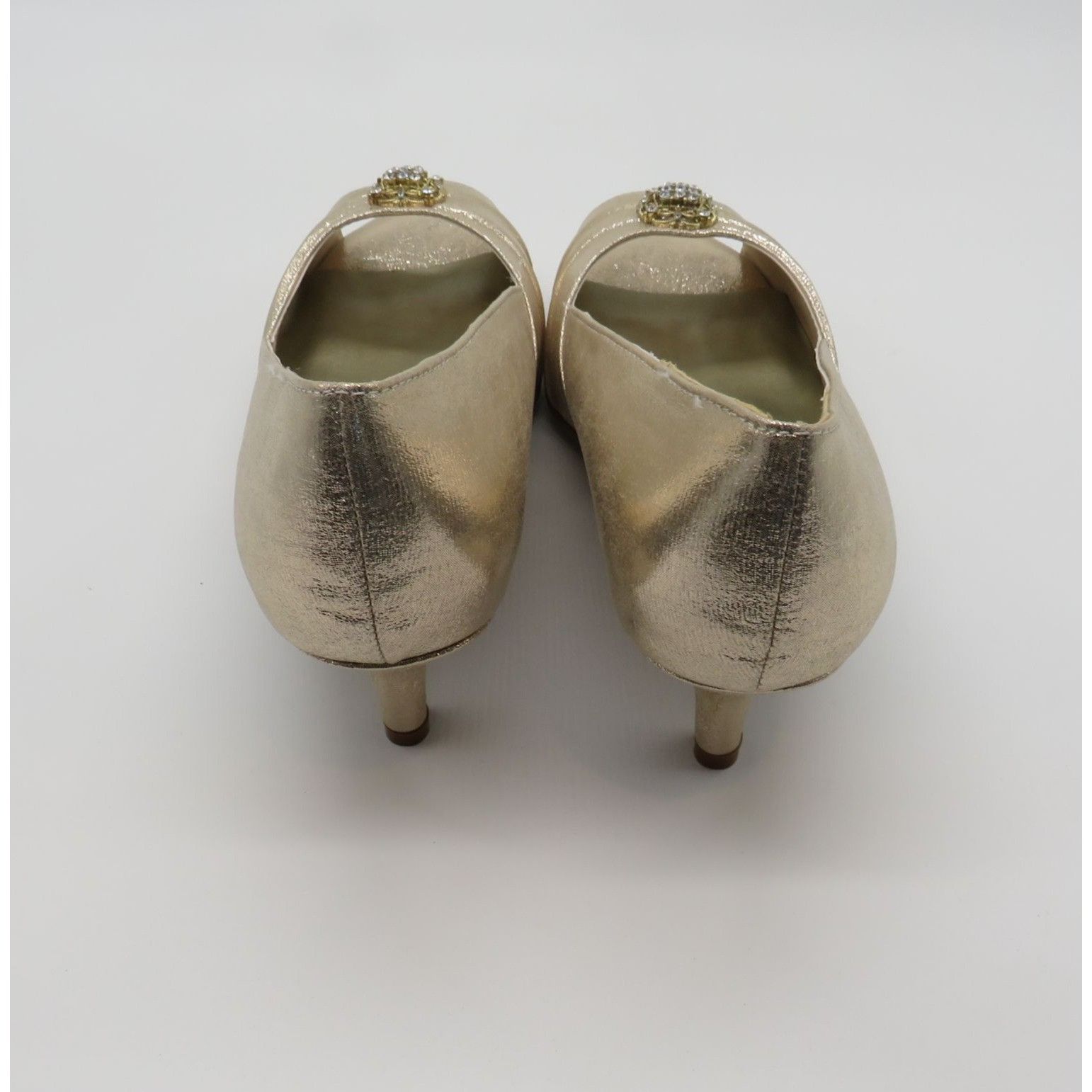 Other Dyeables Champagne Peep-Toe 2.5 Inch Heel Shoes Rhinestone 9 Size US 9.5 / IT 39.5 - 3 Thumbnail