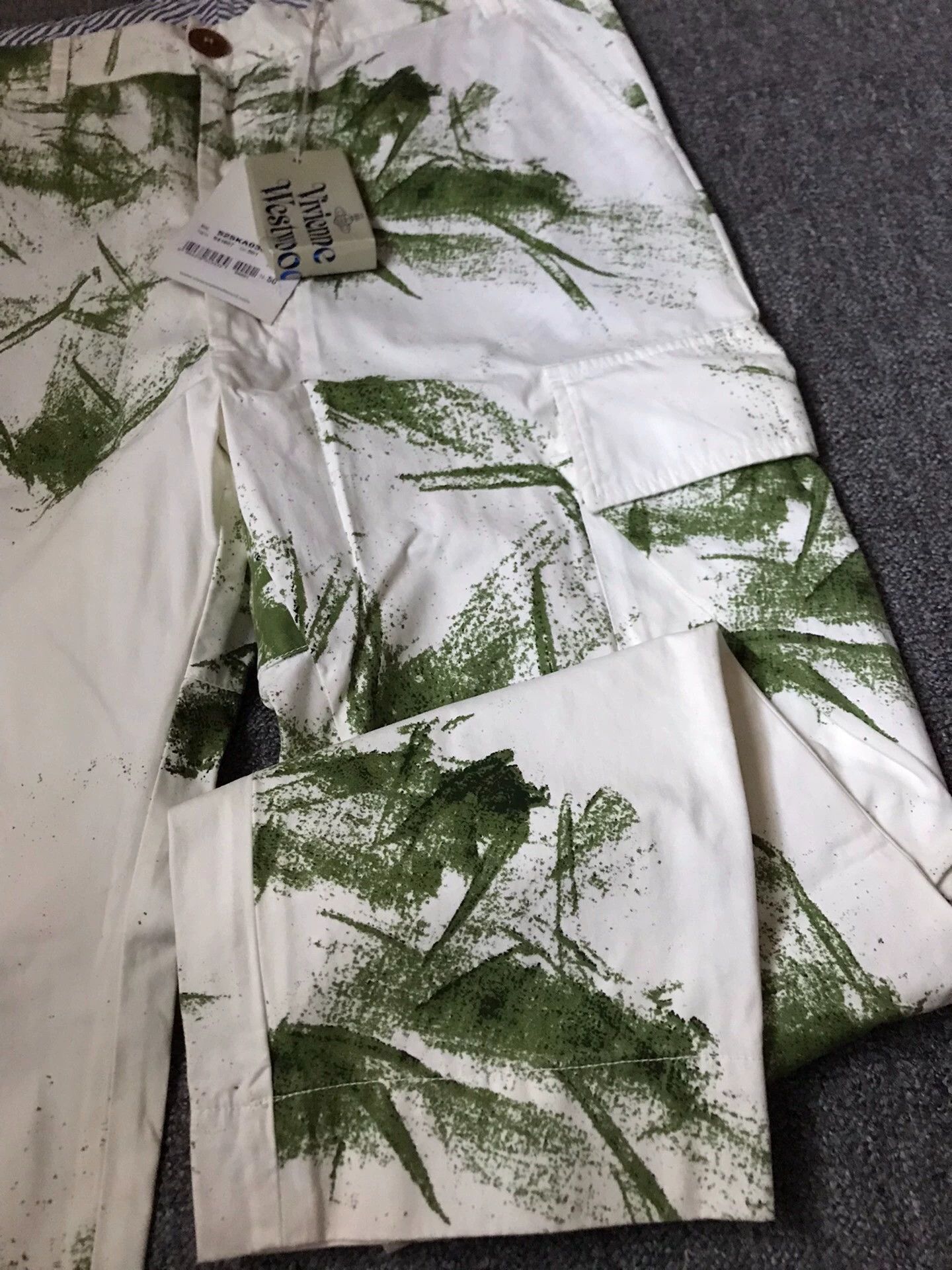 Vivienne Westwood VW Leaf Print 100% Cotton Cargo Pants 50 Size US 34 / EU 50 - 3 Thumbnail