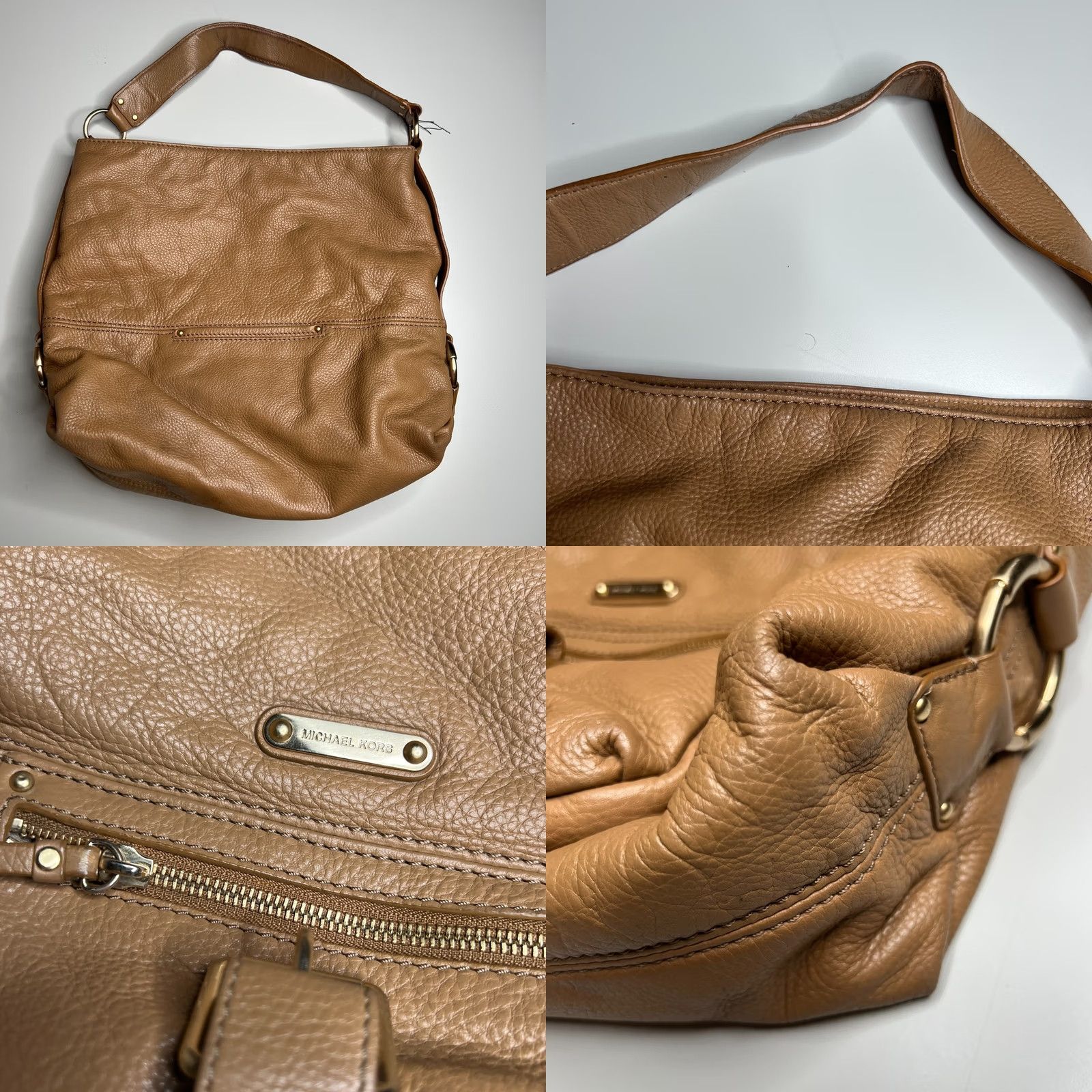 Michael Kors Michael Kors Austin Pebbled Leather Shoulder Tote Bag Brown Hobo Bag Women Size ONE SIZE - 8 Thumbnail