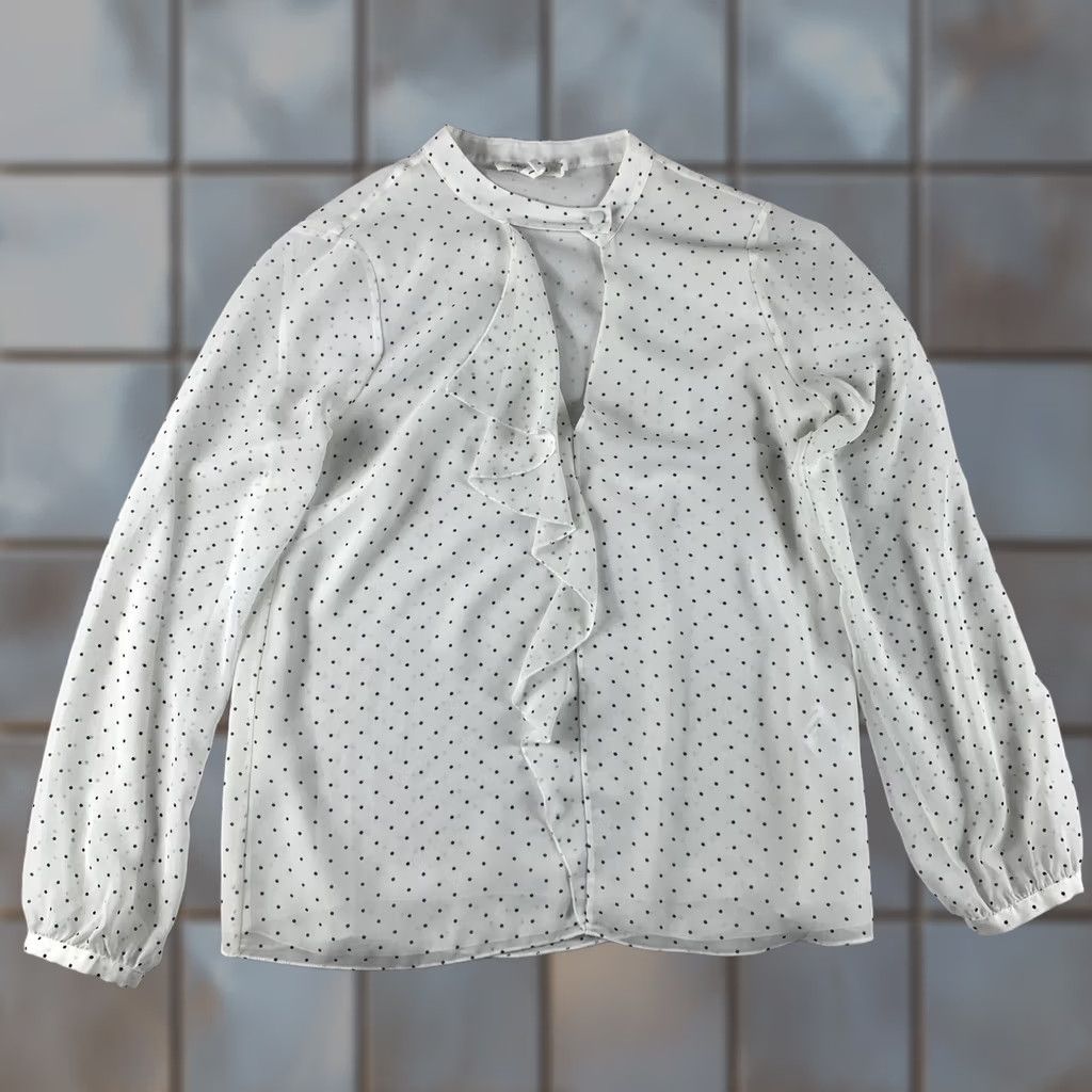 AVEC LES FILLES AVEC LES FILLES Blouse WOMENS XS WHITE BLACK POLKA DOT V-NECK LONG SLEEVE Size XS / US 0-2 / IT 36-38 - 1 Thumbnail