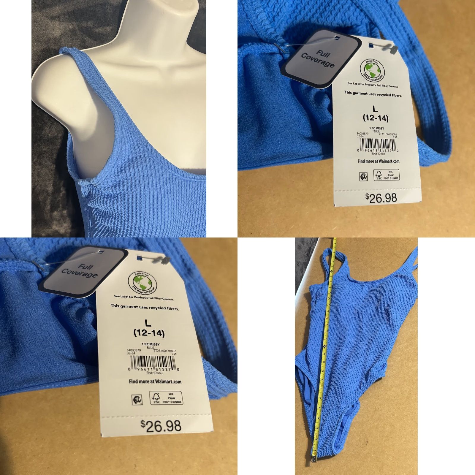 Vintage Time and Tru One Piece SwimSuit Blue Large 12-14 NWT 1 PC Missy Full Cover Size ONE SIZE - 8 Thumbnail