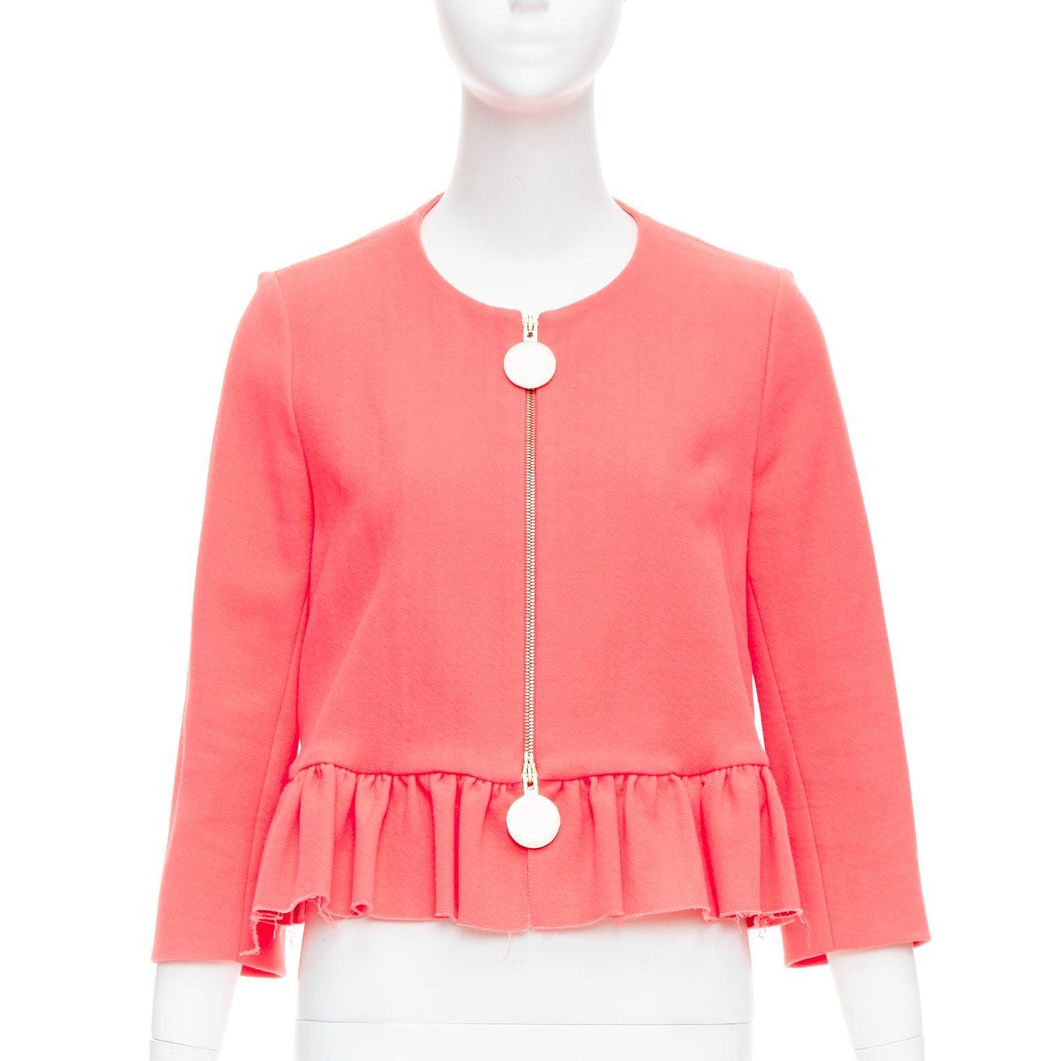 Marni MARNI hot pink cotton blend ruffle hem zip front cropped jacket IT38 XS Size XS / US 0-2 / IT 36-38 - 1 Thumbnail