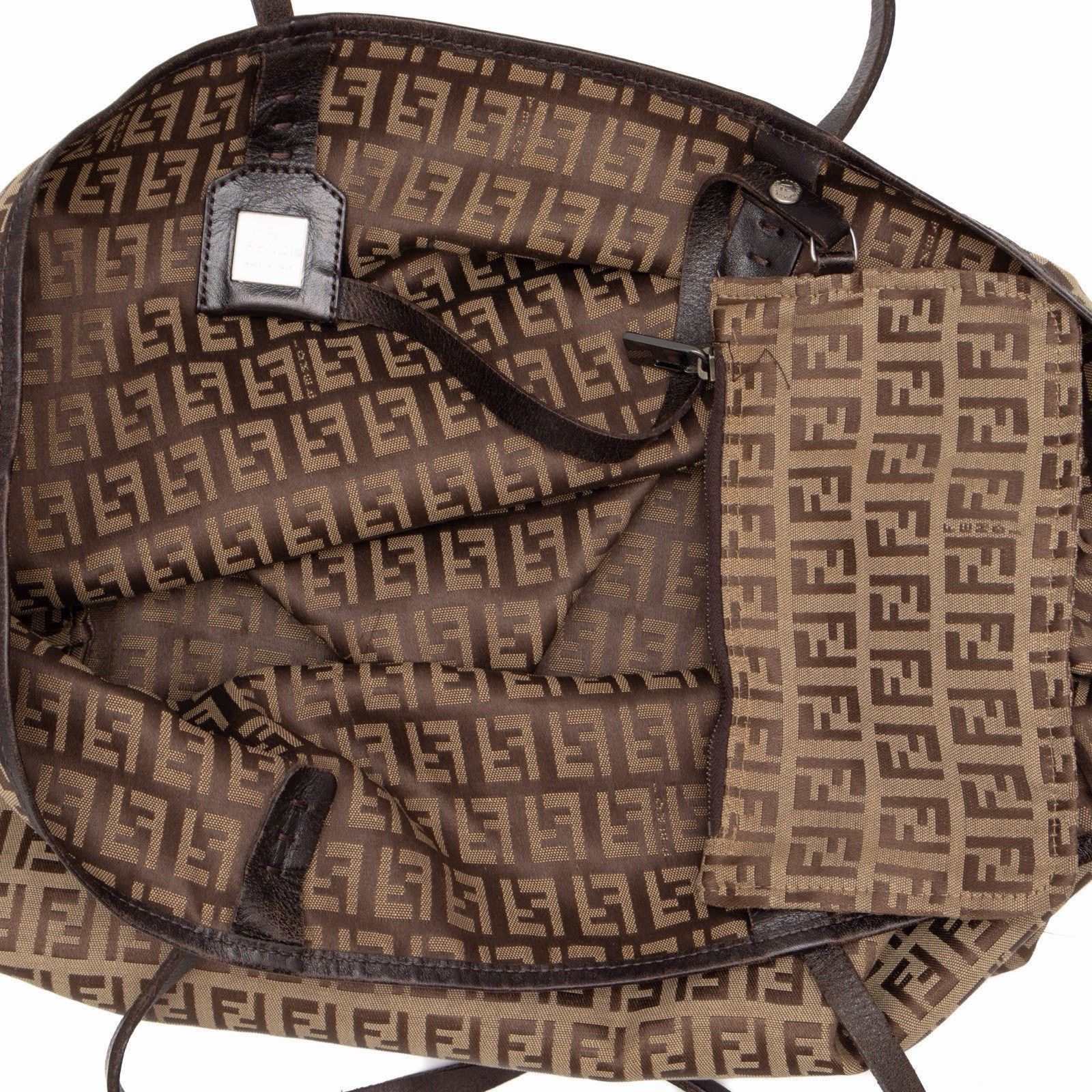 Fendi Fendi Zucchino Monogram Canvas Roll Open Top Tote Bag Brown Size ONE SIZE - 7 Thumbnail