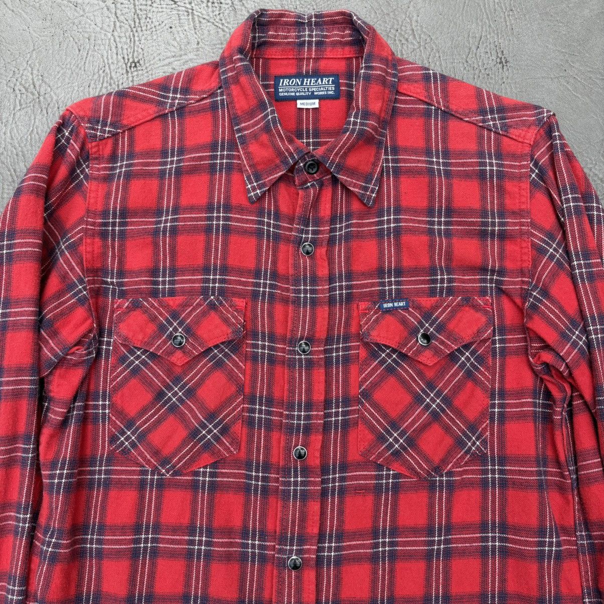 Iron Heart IHSH-179 6oz Red Check Flannel Western Shirt M