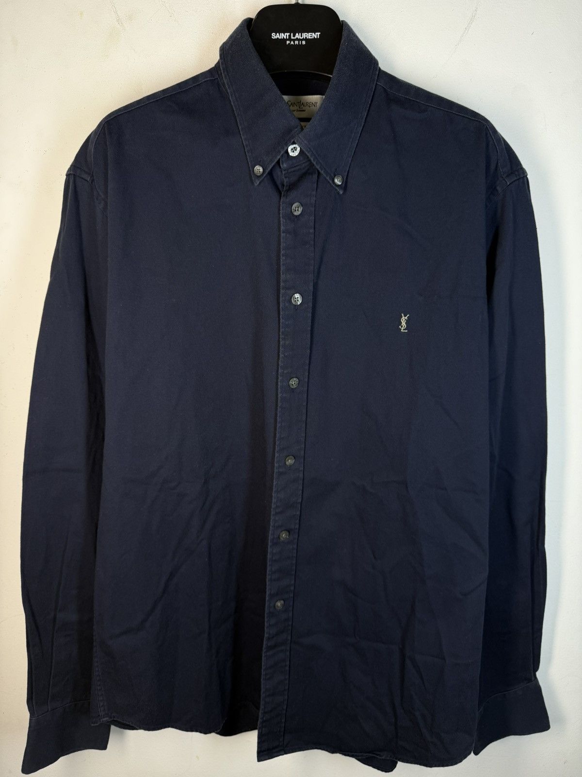 Yves Saint Laurent Heavy YSL Shirt Cotton Navy Size US L / EU 52-54 / 3 - 2 Thumbnail
