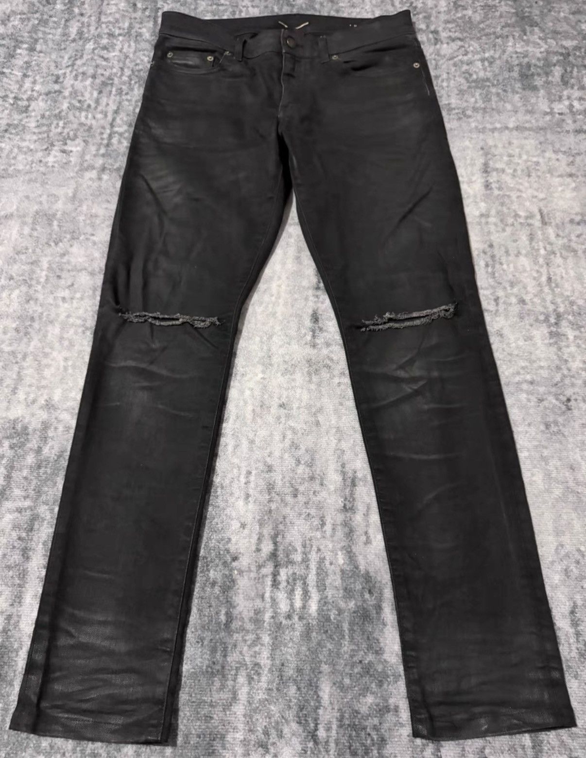 Saint Laurent Paris SLP 16FW Knee Slash Waxed Finish Basic Denim Jeans Size US 31 - 1 Thumbnail