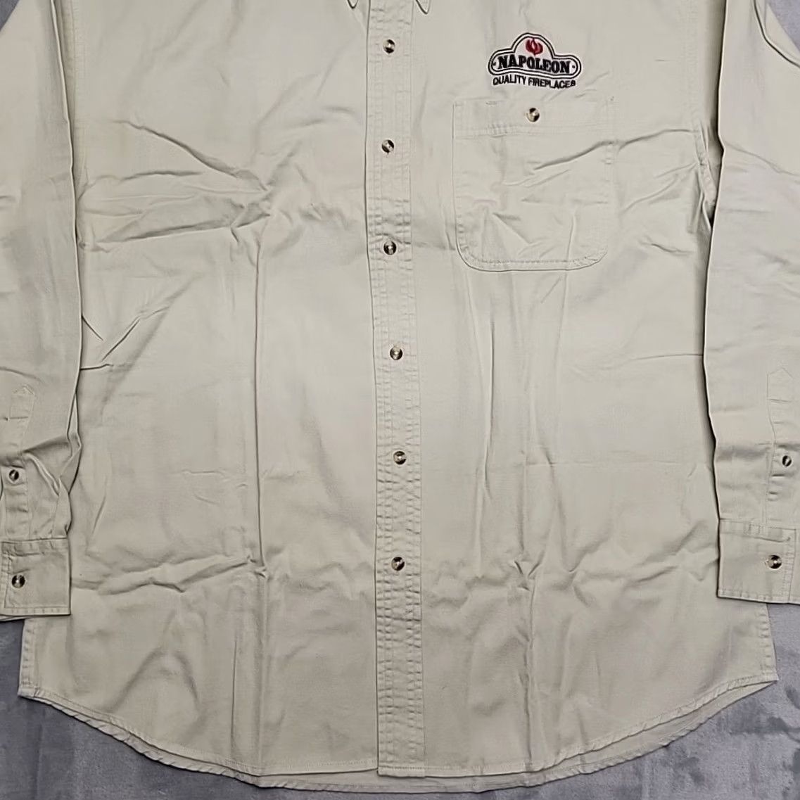 Vintage VTG Texx Canada Shirt Mens XL Khaki Twill Outdoor Cabin Classic Casual Shirt Mens XL Beige Button-Up Twill Cotton External Pockets USA Theme Size US XL / EU 56 / 4 - 2 Thumbnail