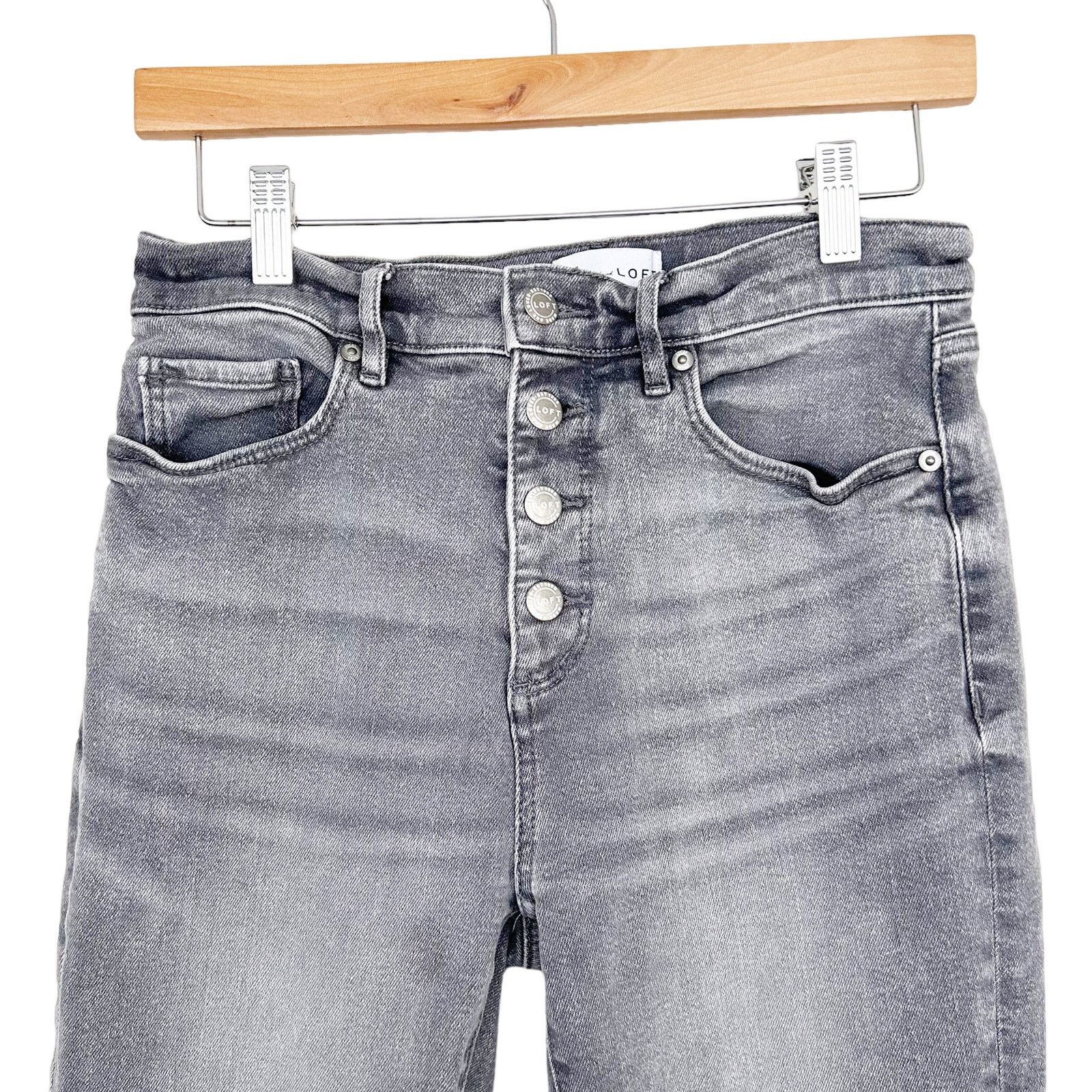 Loft Ann Taylor Loft Gray Button Fly High Waist Skinny Jeans 28 Size 28" / US 6 / IT 42 - 2 Thumbnail