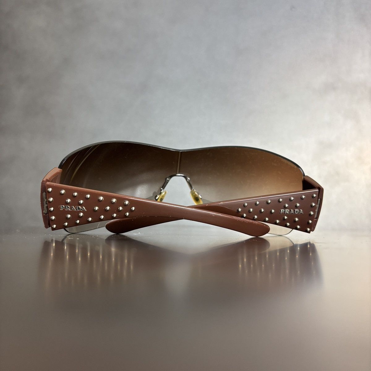 Prada 2011 Prada Sunglasses Y2K Prada Studded Shield Wrap SPR 29L Size ONE SIZE - 16 Thumbnail