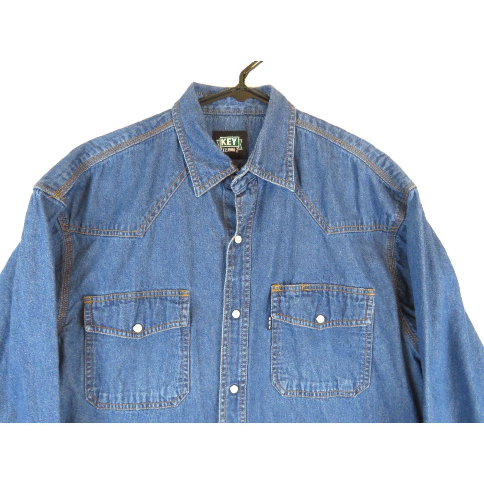 Vintage VINTAGE Key L Regular Denim western shirt Rockabilly Pearl snaps Western blue 3/4 Sleeve Mens Size US L / EU 52-54 / 3 - 3 Thumbnail