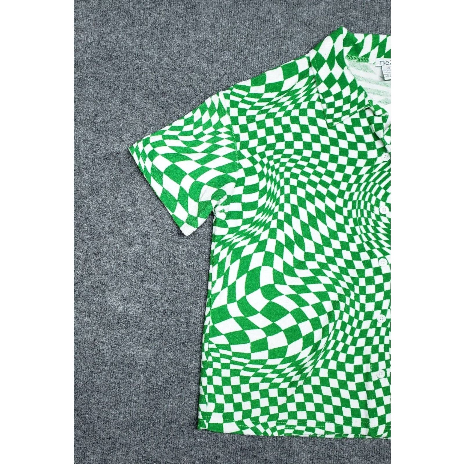 Vintage Rue21 Button-Up Shirt Blouse Womens XS Green Checkered Short Sleeve Collared New Size XS / US 0-2 / IT 36-38 - 3 Thumbnail