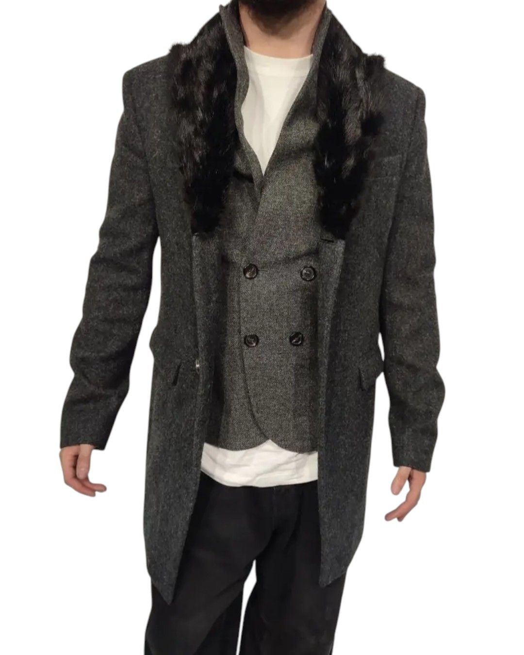 Dsquared2 MINK FUR COLLAR DOUBLE LAYERED WOOL COAT Size US M / EU 48-50 / 2 - 8 Thumbnail