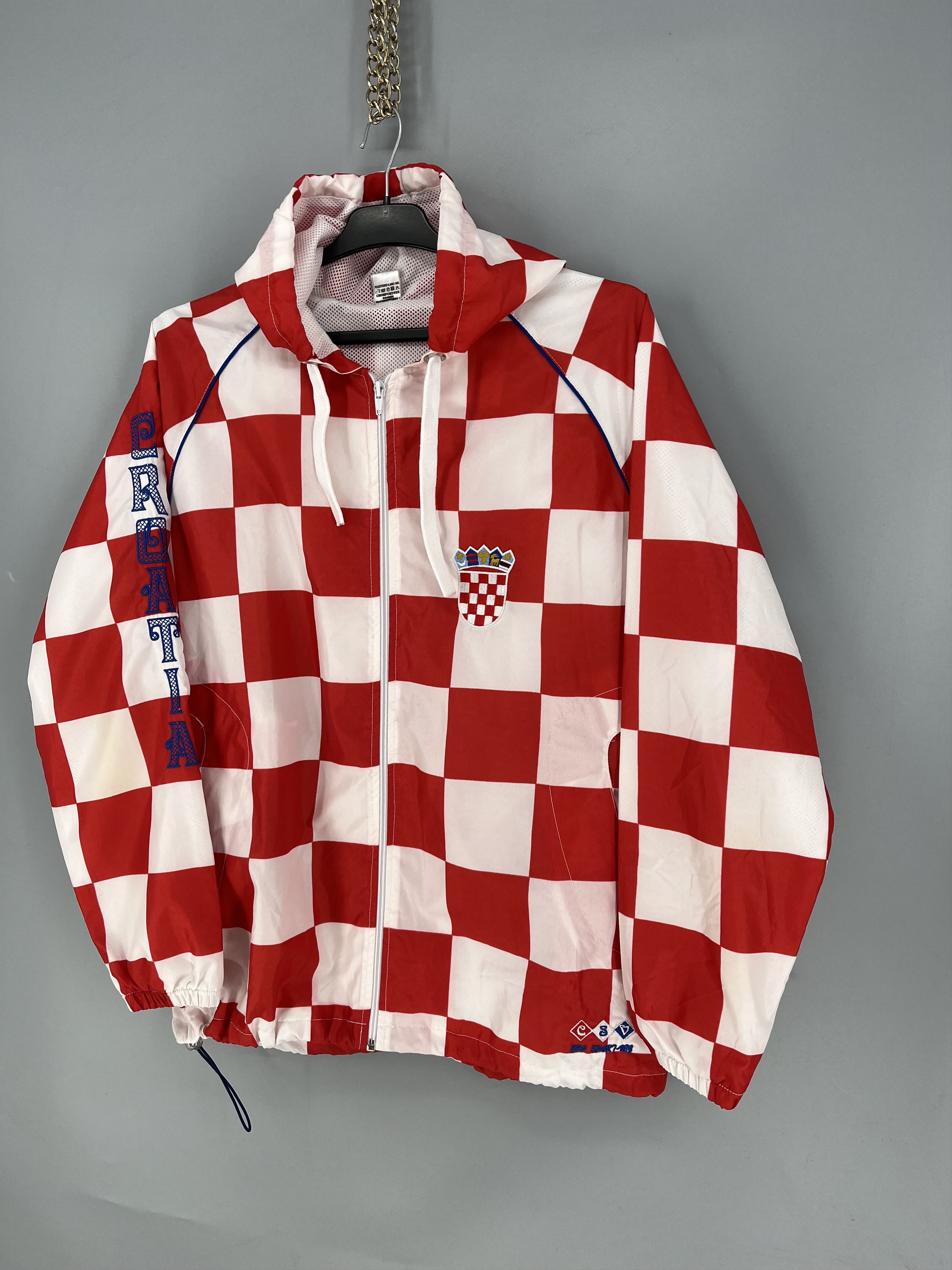 Vintage Croatia CroSport Vez Checkered Hooded Windbreaker Jacket Size US M / EU 48-50 / 2 - 3 Thumbnail